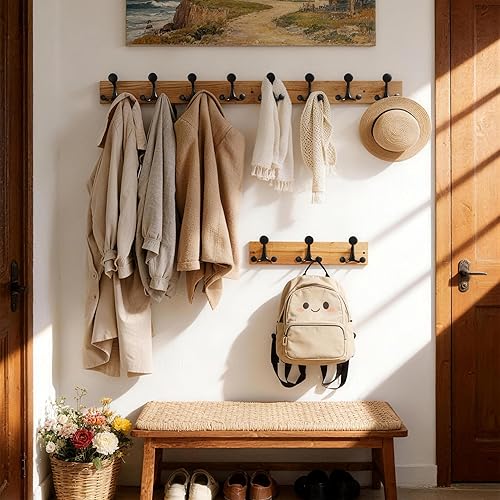 Miniatura 314 de SKOLOO Perchero de madera blanca de 17 pulgadas con 3 ganchos triples, ideal para entradas familiares, aulas y almacenamiento de suministros para