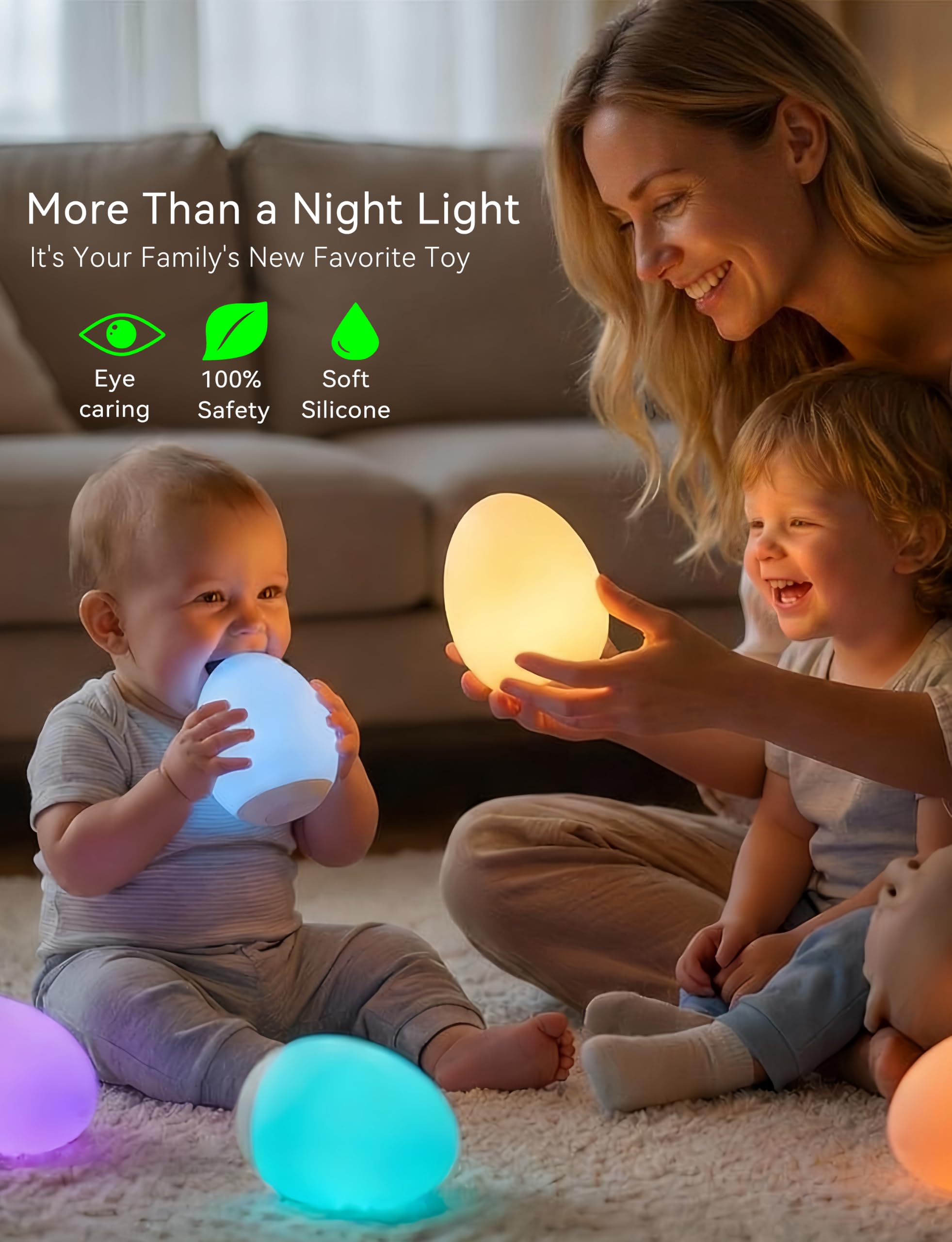 Luz nocturna de silicona para bebé, 7 luces de noche de huevo RGB para guardería, lámpara de noche portátil de atenuación de 3 niveles para lactancia, regalo para dormitorio de niños recién nacidos