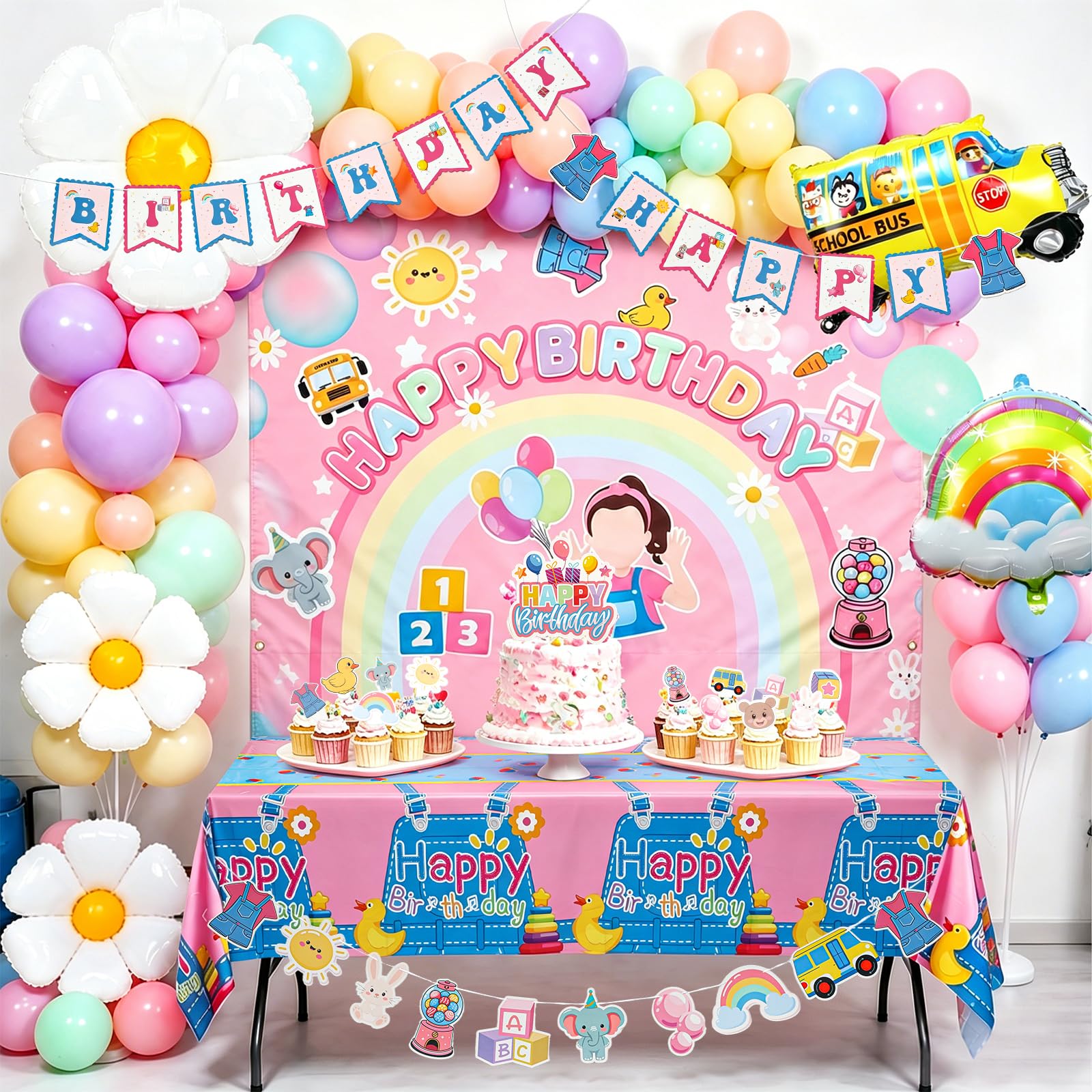 Rachel Girls Birthday Party Supplies, Cartoon Teacher Themed birthday party decorations with Banner, Cake Topper, Balloons, Tablecloth, Backdrop, English Teacher Party Decoration Set for Girls Baby Sh