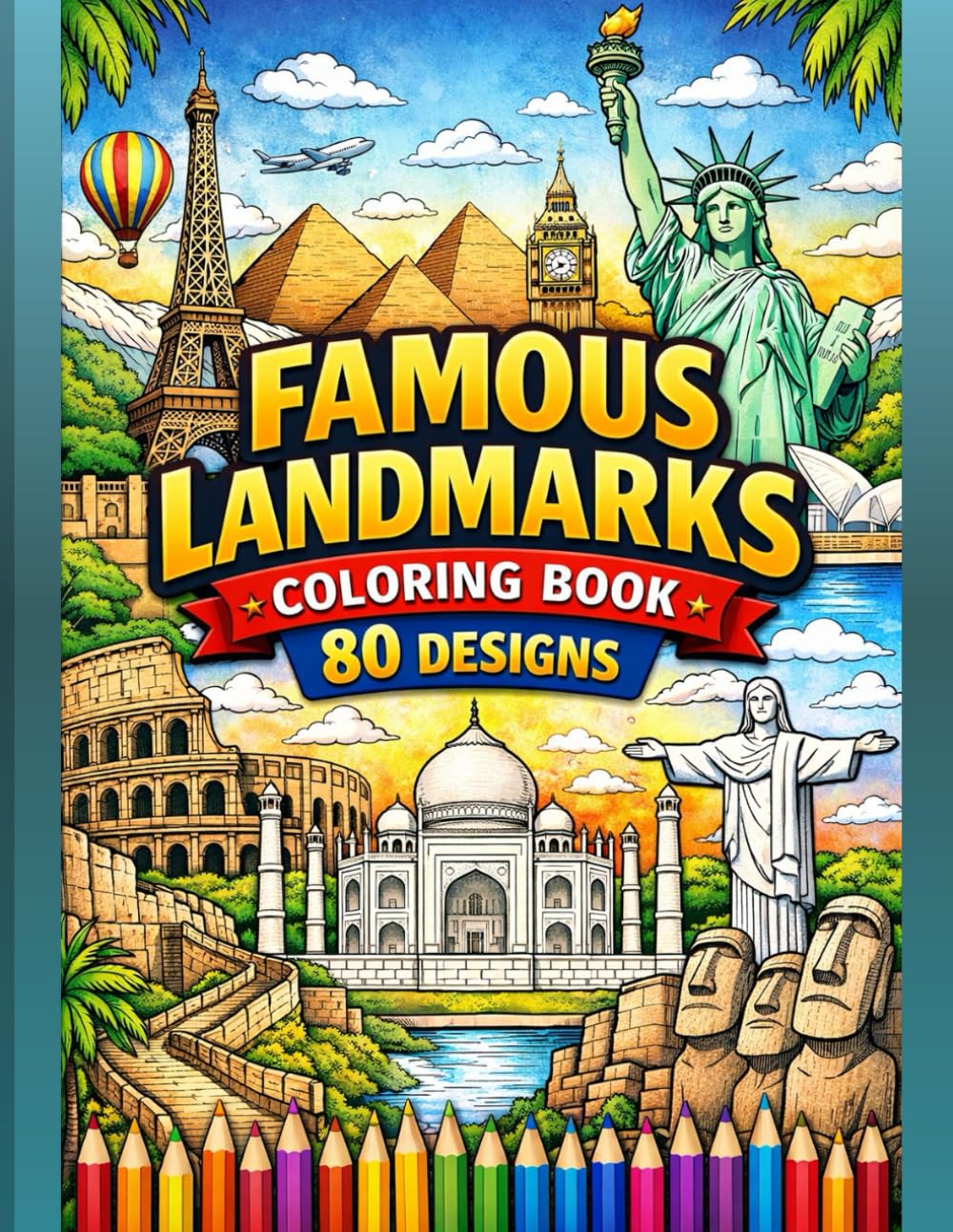 Famous Landmarks Coloring Book for Adults:: 80 Stress-Relieving, Bold & Easy World Landmark Designs | Travel & Architecture Art for Relaxation