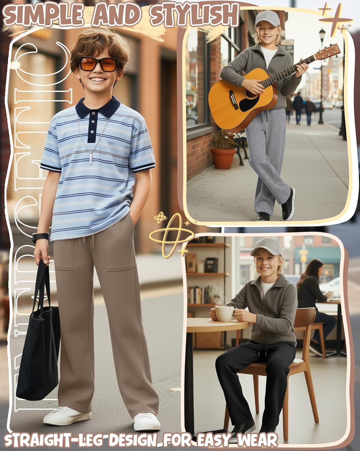 5 Pack Boys Baggy Sweatpants Teen Straight Leg Kids Athletic Pants Spring Lightweight Joggers with Pockets
