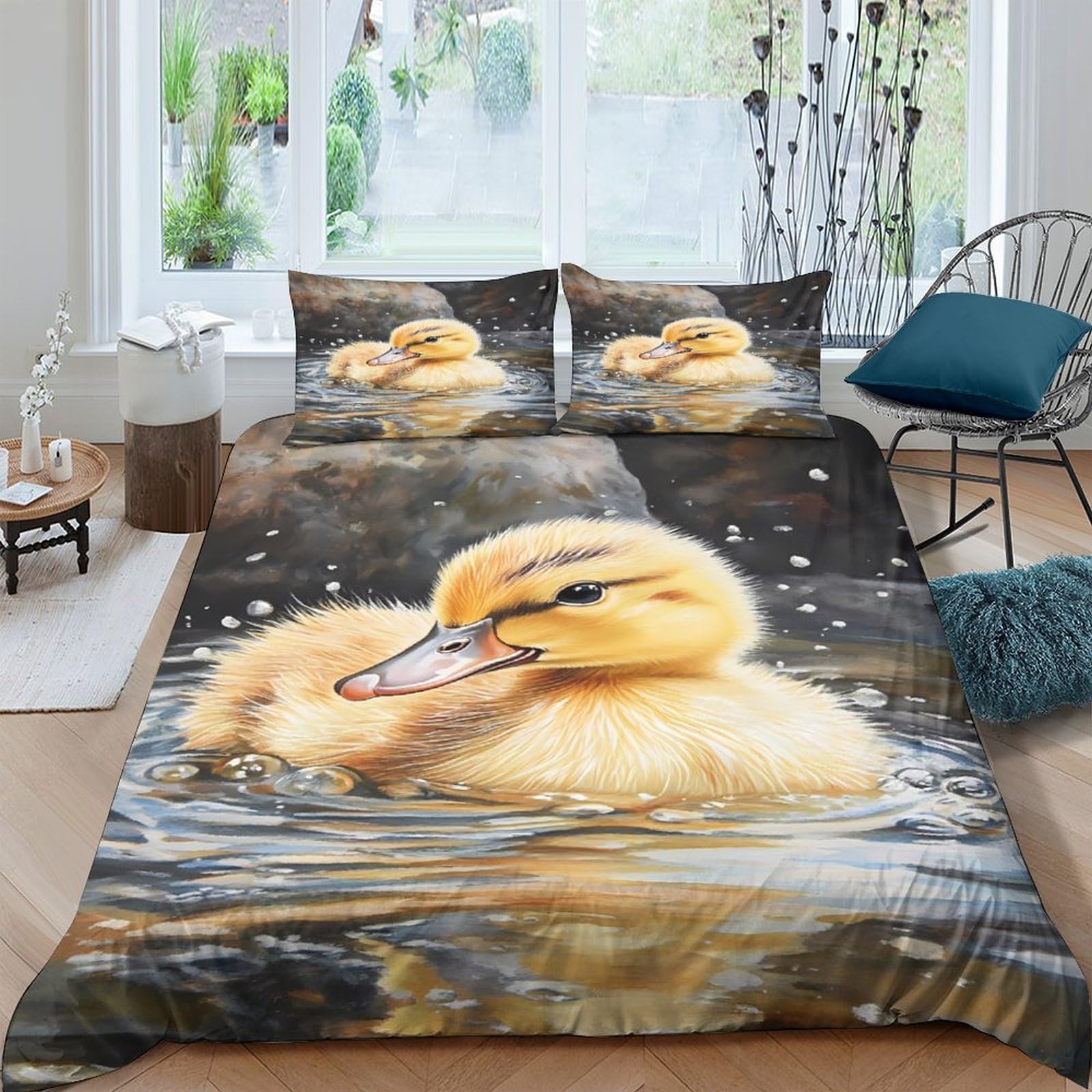 Ctjqhvkz Style-1 3D Printed Yellow Duck Fitted Sheet Microfiber Soft Water Scene Mattress Cover For Bedroom Dorm Mattress Protection Decor Single（135X200cm）