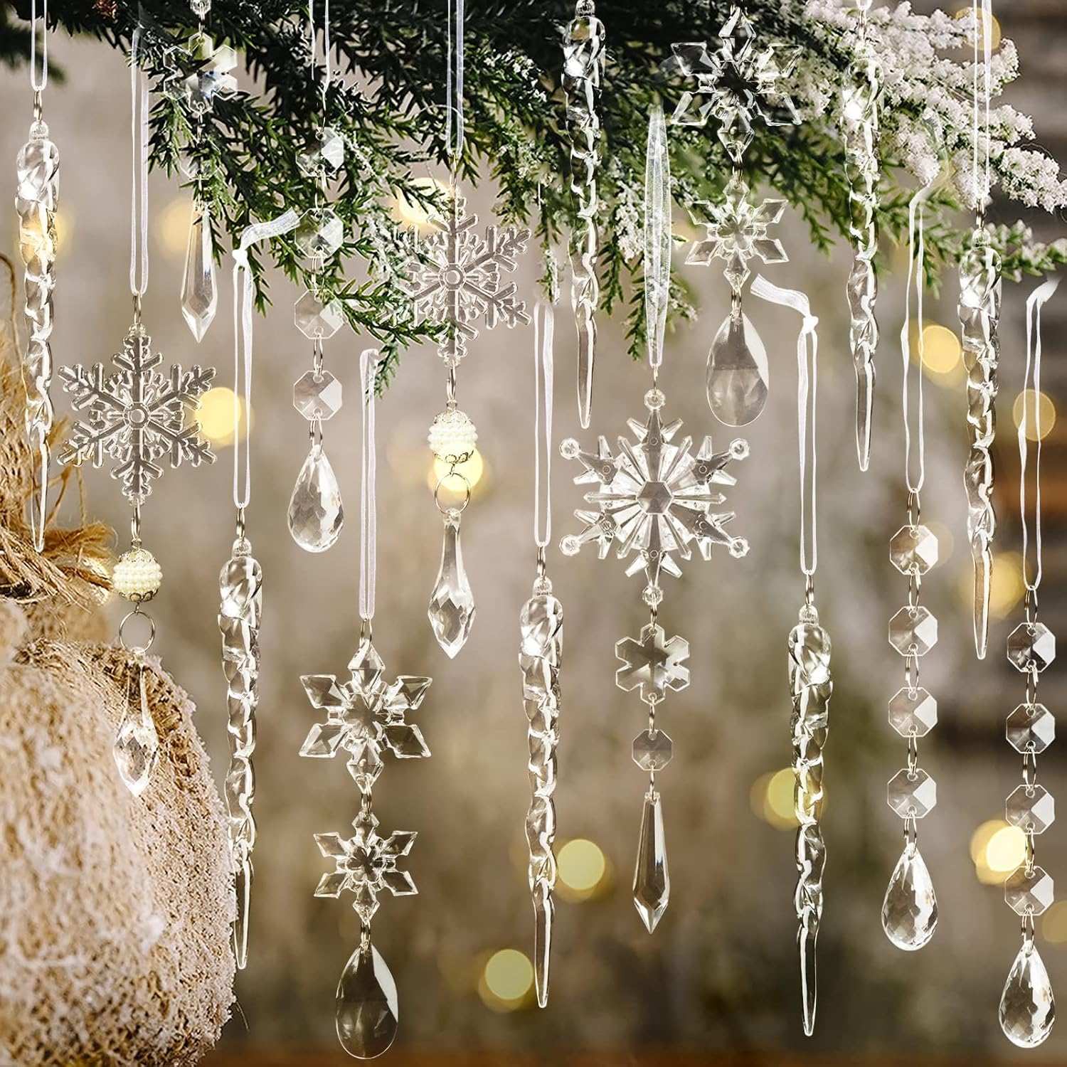 18pcs Christmas Tree Decoration Crystal Ornaments – Hanging Acrylic Christmas Snowflake Icicle Drop Crystal Ornaments for Xmas Tree Winter New Year Party Supplies 18pcs Christmas Tree Decoration Crystal Ornaments – Hanging Acrylic Christmas Snowflake Icicle Drop Crystal Ornaments for Xmas Tree Winter New Year Party Supplies