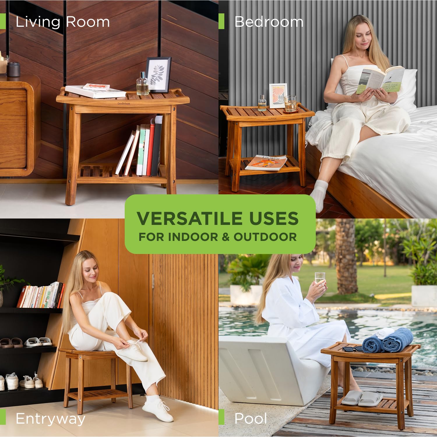 The 5 Best Shower Benches of 2026, Vetted 1 Home Premium 22' Teak Wood Shower Bench with Shelf, 2-Tier Waterproof Teak Showe — product photo