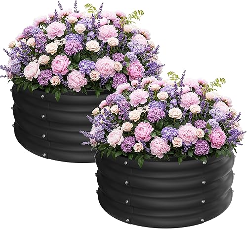 ZXZYHFTY Kit de cama de jardín elevada galvanizada redonda, caja de maceta elevada negra para jardín, macetas elevadas redondas de metal grandes