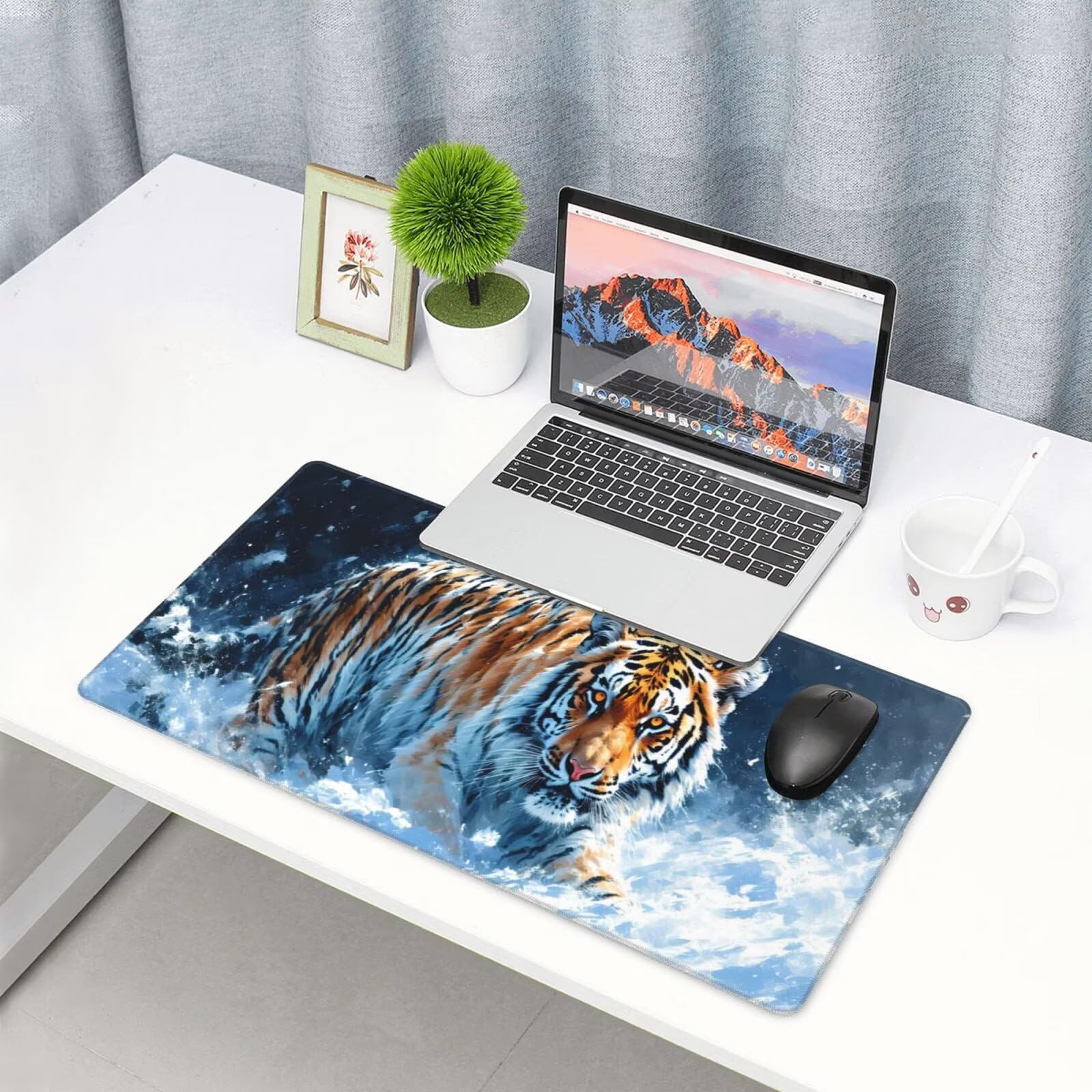 Gamingowa podkładka pod mysz XXL, 1200 x 600 mm, tygrys, podkładka pod mysz, duża, 120 x 60 cm, rozszerzona podkładka na biurko, akcesoria gamingowe z przyszytymi krawędziami dla poprawy precyzji i