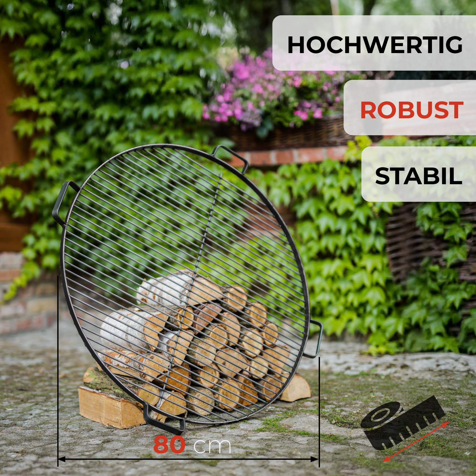 CookKing Grillrost Stahl 80 cm Inkl. 4 Griffen handgefertigt in Europa