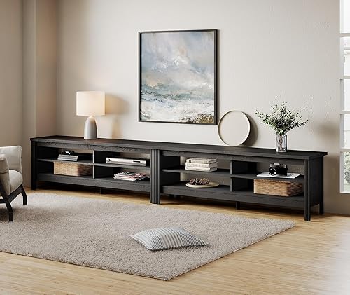 Miniatura 7 de WAMPAT Soporte de TV grande para TV de 90 pulgadas, centro de entretenimiento de madera para TV de 80 a 100 pulgadas con 5 cubos, consola de TV,