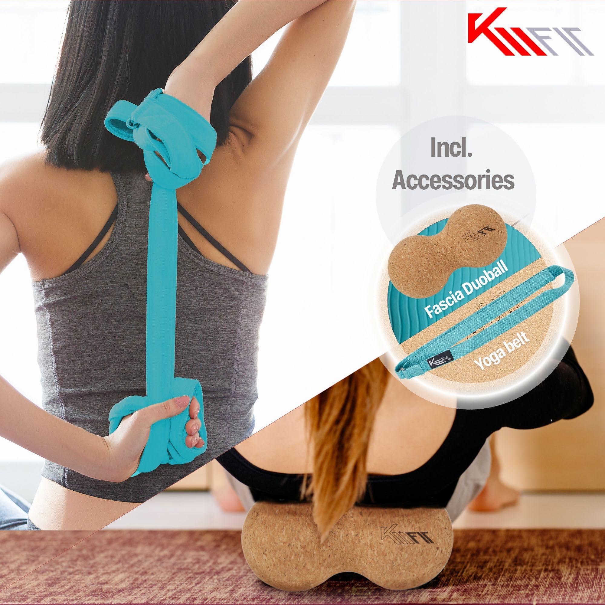 KM-Fit TPE esterilla de yoga | esterilla de gimnasia con correa de transporte | esterilla de yoga acolchada y antideslizante | esterilla deportiva para fitness, Pilates y gimnasia