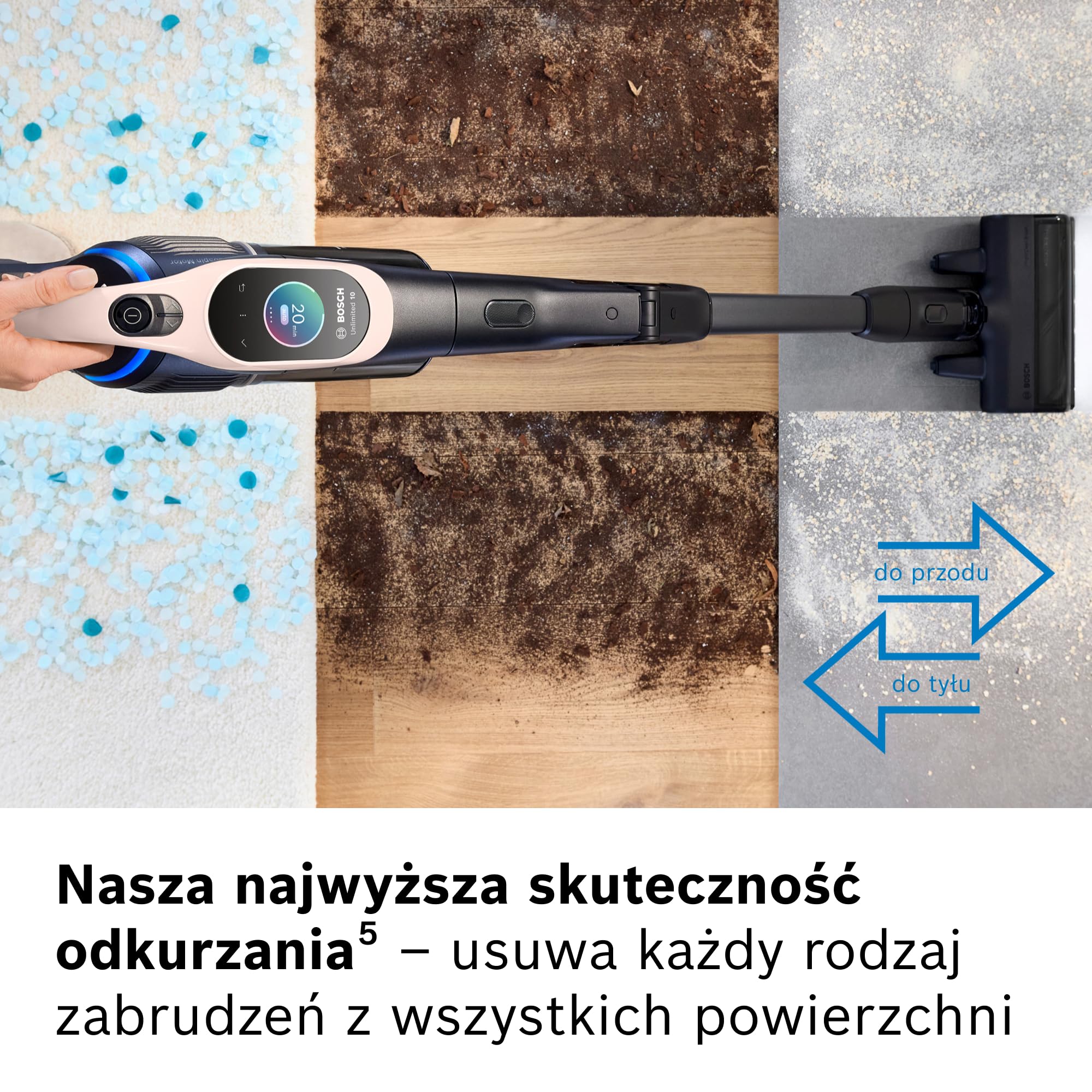 Bosch Unlimited 10, Odkurzacz Bezprzewodowy z Technologią MicroClean, łatwo opróżnianym pojemnikiem na kurz, zginaną rurą, podświetleniem LED i akumulatorem 4,0 Ah, kolor różowy, BKS1041RHF