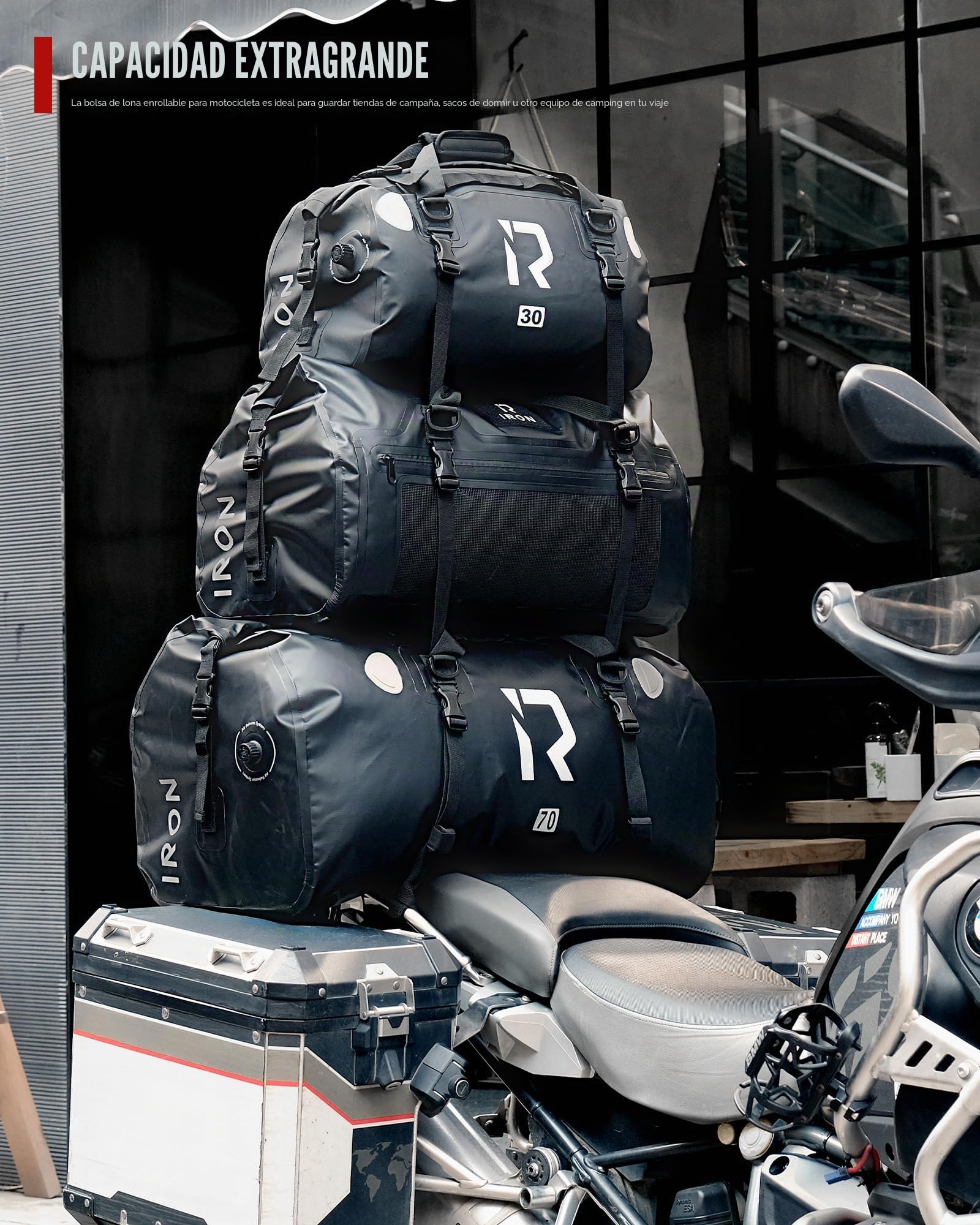 BORLENI Bolsa Moto Impermeable Maleta Trasera Moto Bolsa de Sillín Alforja Viaje Drybag Hombre Mujeres para Viajes, Deportes, Ciclismo, Senderismo, Camping, Playa 50L Gris