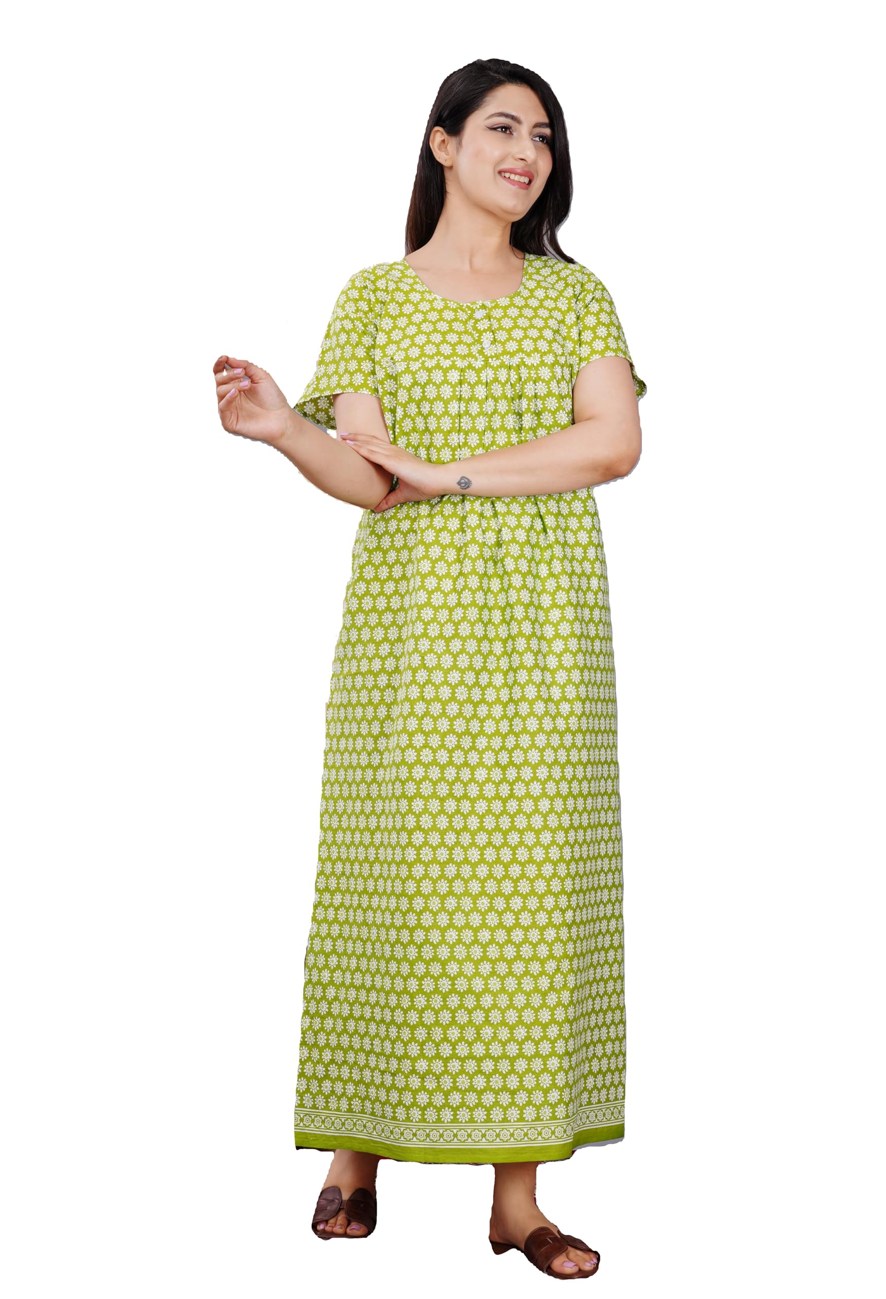 diamo Pure Cotton Printed Jaipuri Nighty for Women | Night Gown | Nightdress | Maxi | Sleepwear | Cotton Nighties | Free Size-picture-4