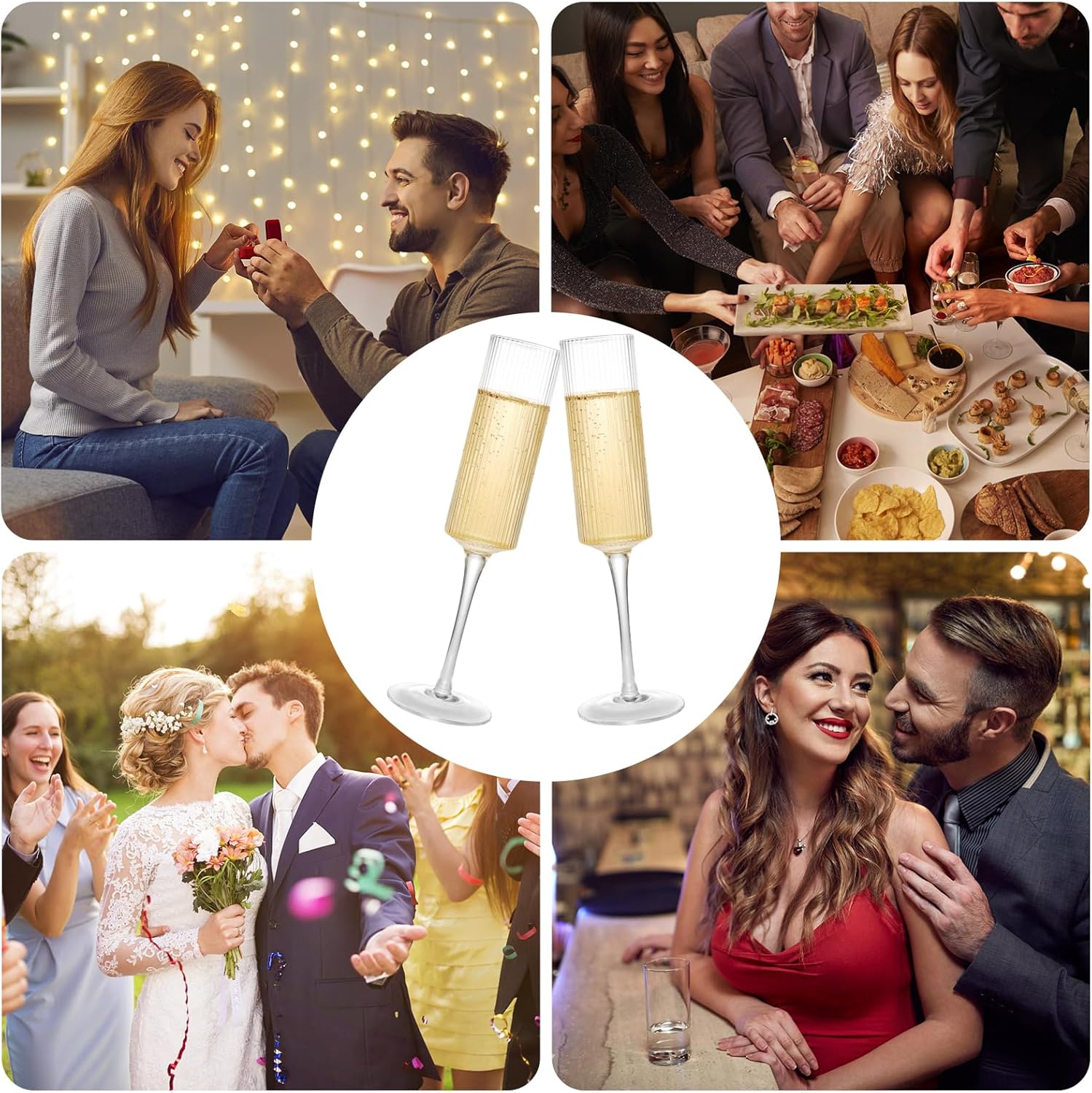 Topsky Ribbed Champagne Flutes Set of 2, 8 oz Crystal Champagne Glasses, Vintage Unique Ridged Design, Clear Mimosa Glasses, Cocktail or Wedding Toasting Glasses, Outer Stripe - Image 6