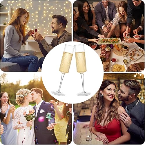 Miniatura 6 de Topsky Copas de champán acanaladas, juego de 4, 8 onzas de cristal vintage con diseño de canto vintage, transparente de mimosa o copas de brindis de