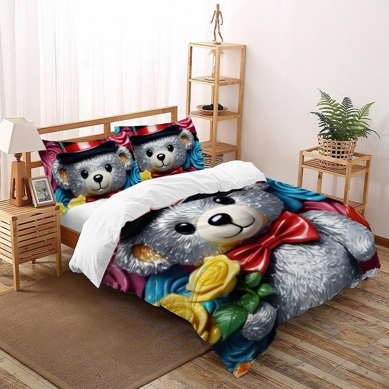 Housse de couette double animaux 3D en microfibre douce et anti-plis pour le lit de votre enfant