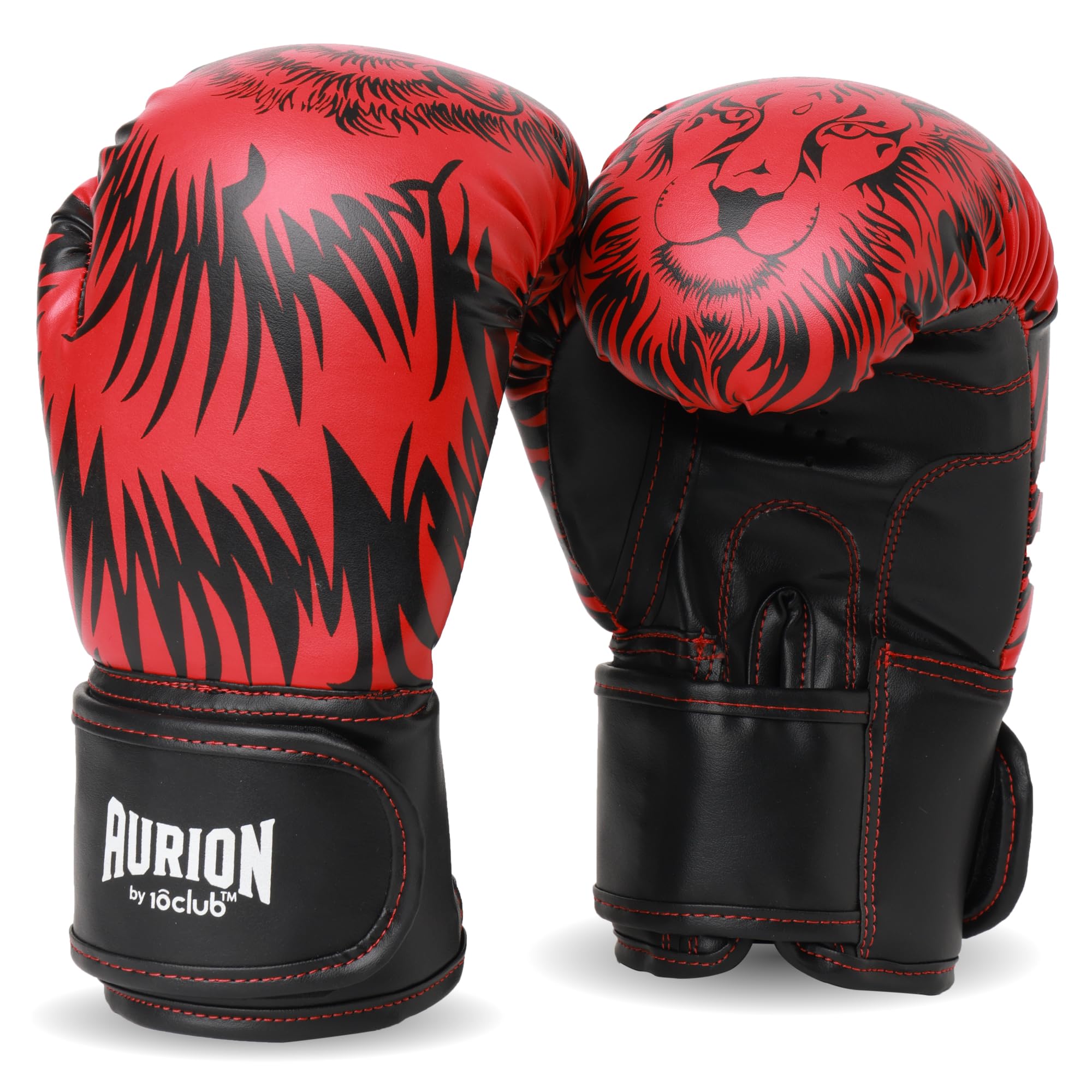 Aurion by 10Club Longlasting Faux Leather Boxing Gloves (Red/Black Lion,  12oz, 1pair) for Men and Women Everlasting Boxing Gloves Gym Equipment 