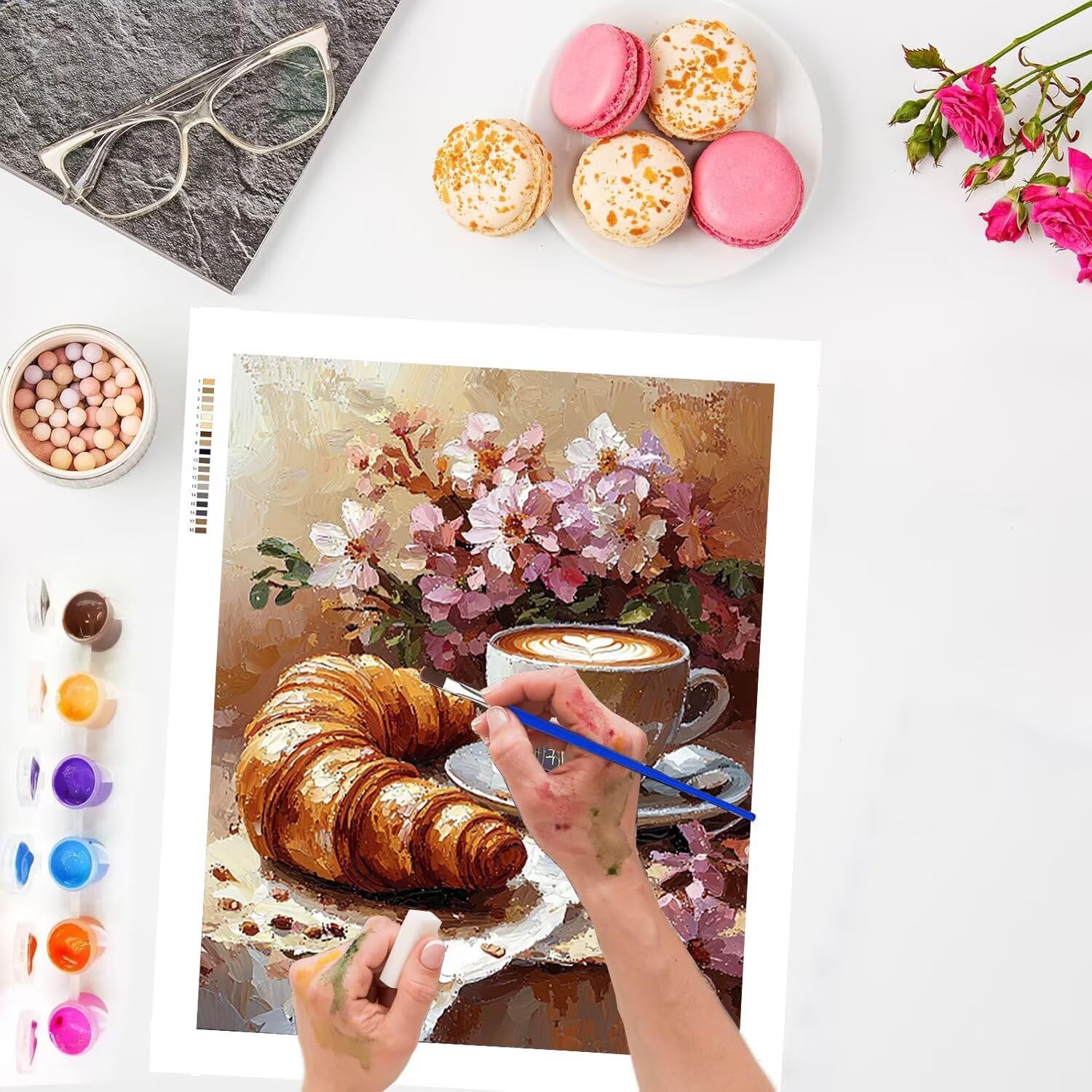 WEISHIWE Caffè e pane Dipingere con i Numeri per Adulti, 70x90cm a-526 | Paint by Numbers Kit con Pennelli e Acrilico Pigmento, Fai da te Olio La Pittura di Numeri Kit, Decora la Casa, senza Cornice