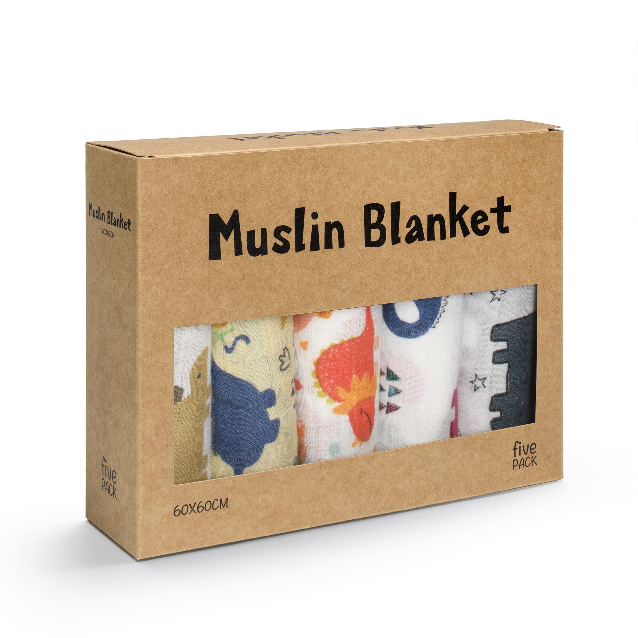 Dinka! Baby Muslin Cloths- 70% Bamboo & 30% Cotton Muslin Blanket for Delicate Skin- Breathable Muslin Squares for Feeding Cleaning & Daily Care- Little Roars Collection- Small- 60 x 60 cm- Pack Of 5