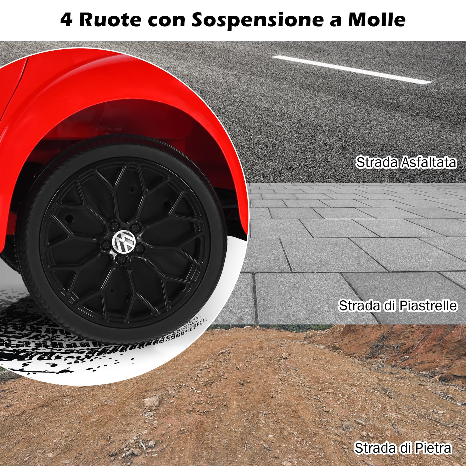 COSTWAY 12V Volkswagen Macchina Elettrica per Bambini, Auto Elettrica con Telecomando Luci Musica Doppia Porta, 5km/h Carico 30kg, per Bambini 3-8 Anni (Rosso)