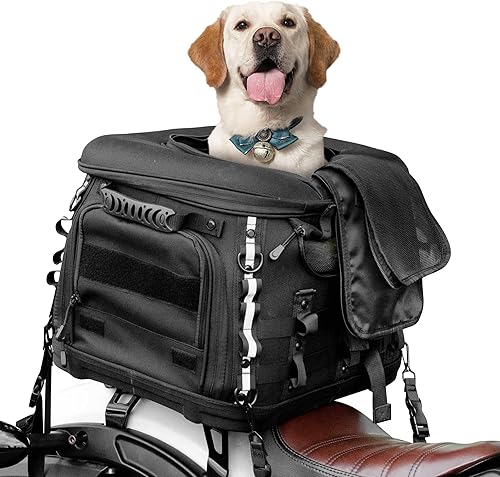 Goldfire Transportador de motocicleta para perros y gatos, transportador portátil de mascotas para Street Glide Road King con portaequipajes o barra