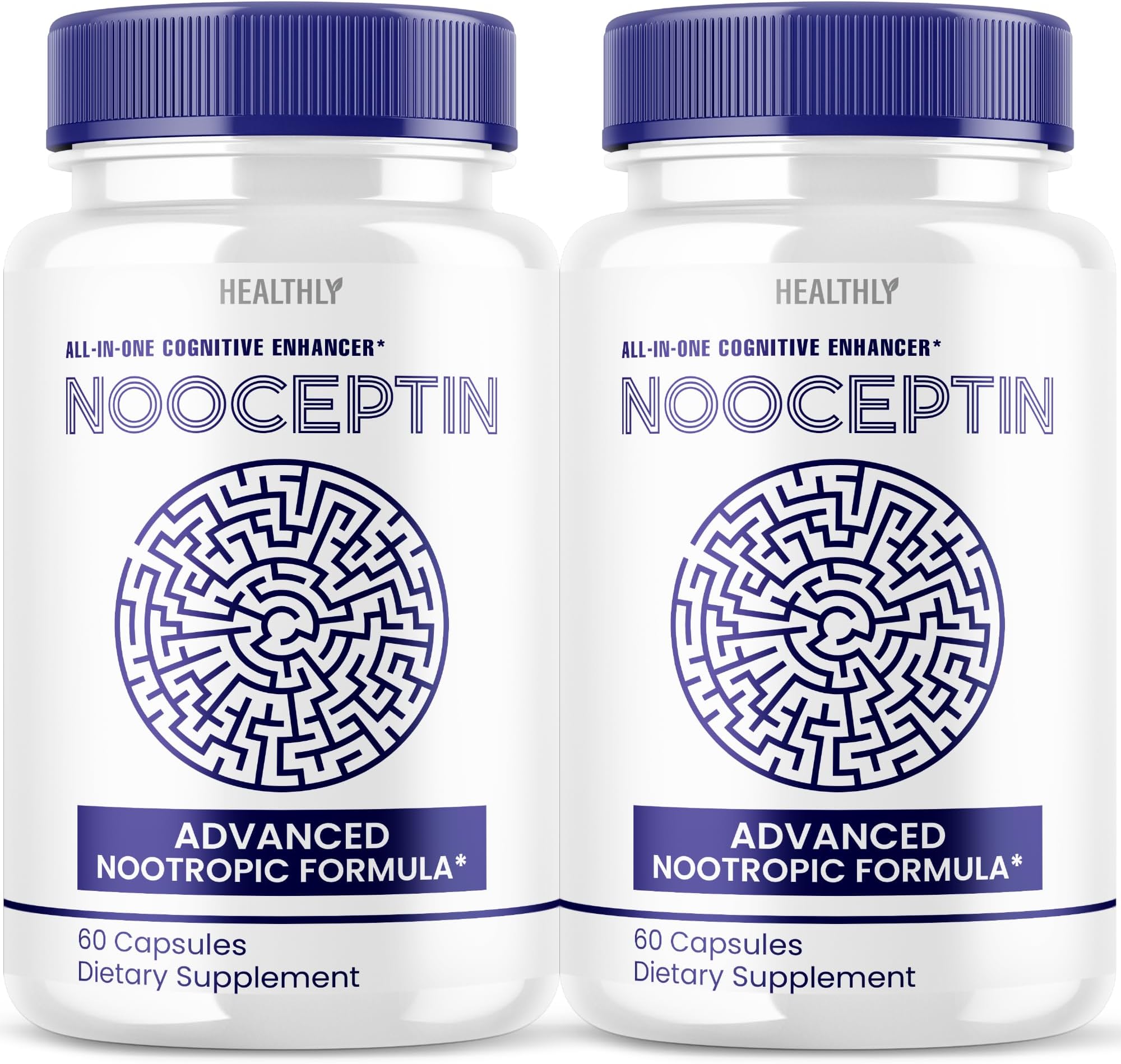 (2 Pack) Nooceptin Brain Supplement - Official Formula - Nooceptin Advanced Formula Nootropic Supplement for Kids and Adults - Extra Strength Memory, Cognitive Support Brain Powder (120 Capsules)