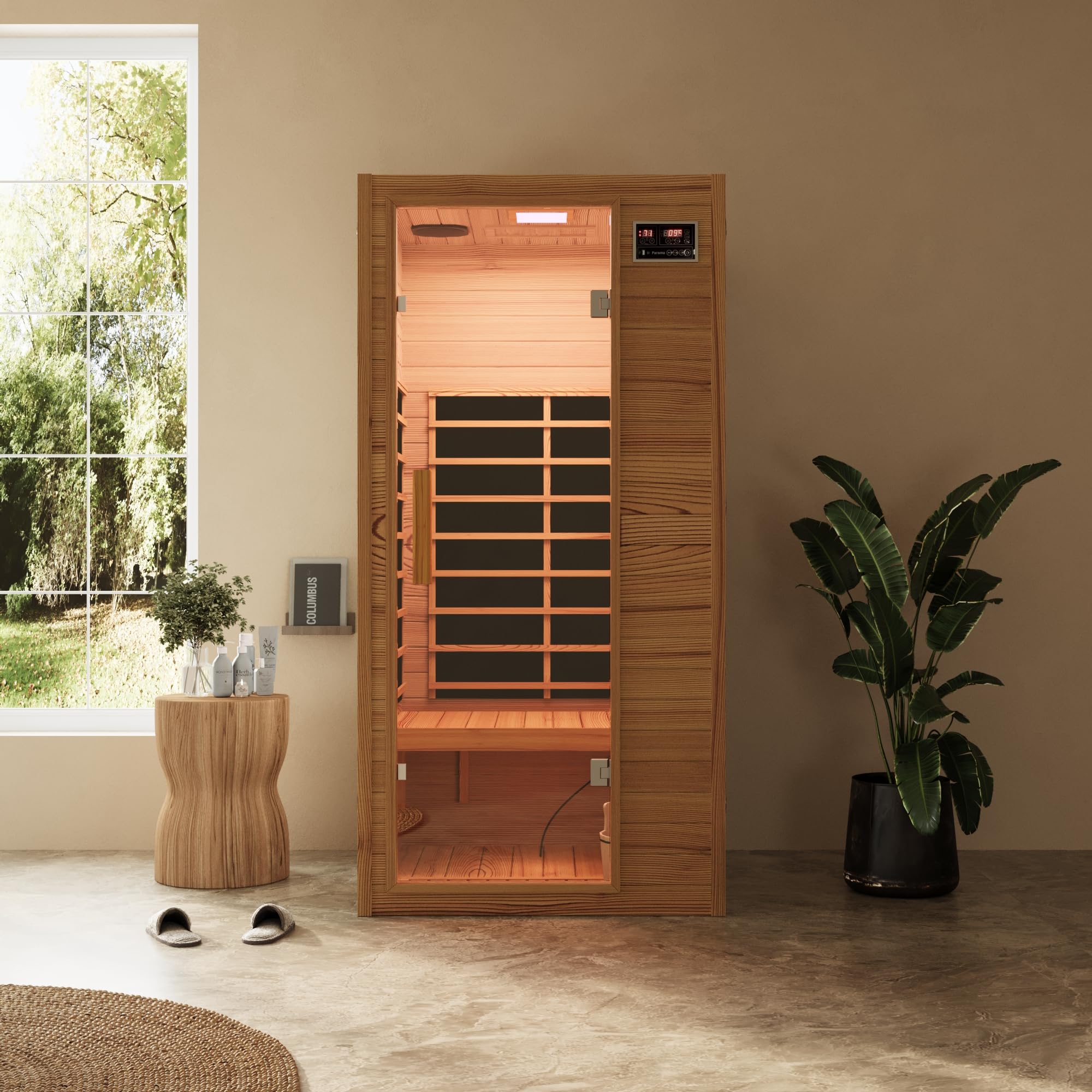 Helsinki Sauna infrarouge 90 x 90 cm H188 en bois de cèdre avec radio intégrée