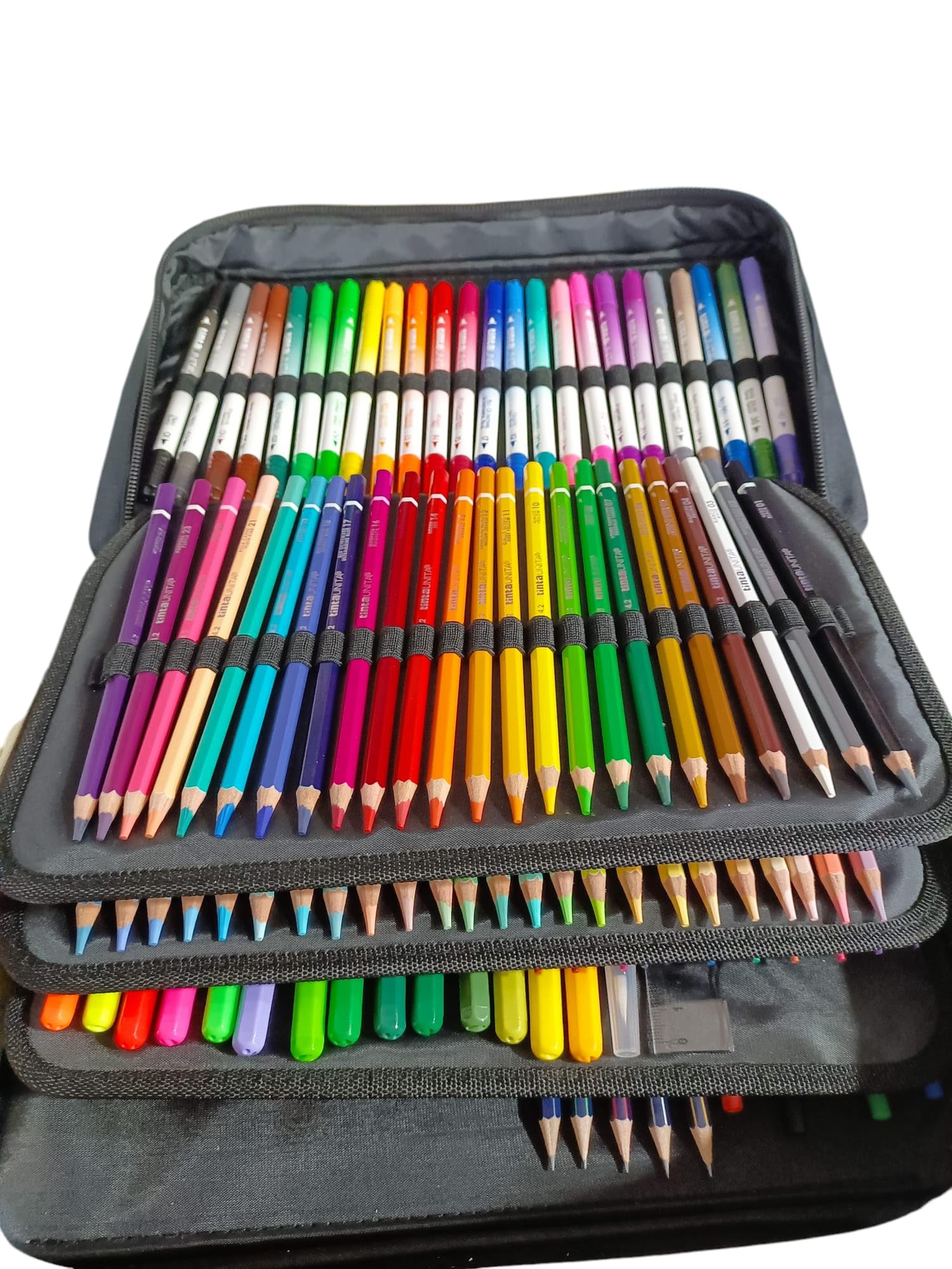 Tinta Unita Art Box Deluxe Valigetta 174 pezzi con maniglia e Tracolla in Poliestere Imbottito, 1 Pezzo (Blu) (Nero)