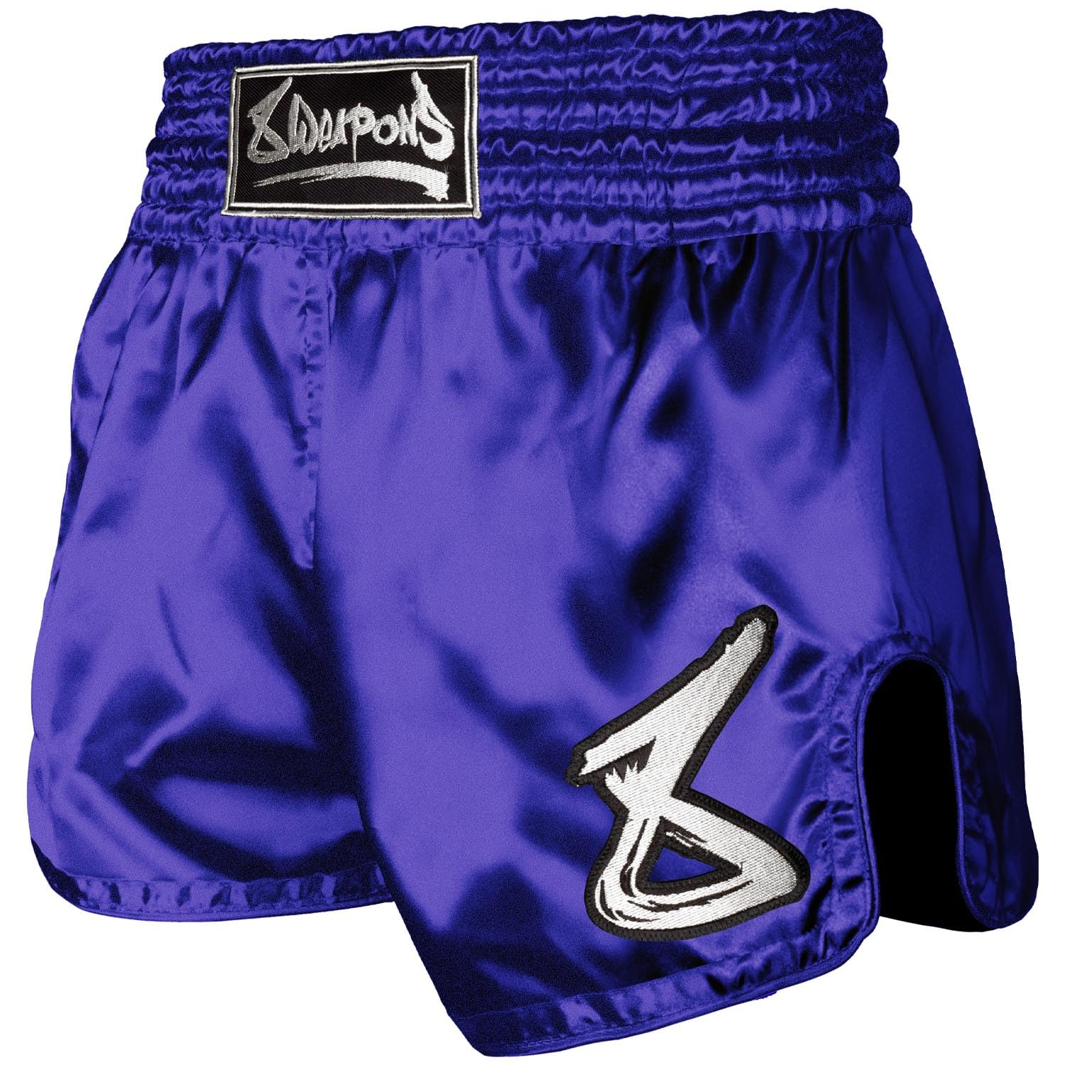 8 WEAPONS Muay Thai Shorts Strike, Violett, Kickboxhose für Training & Wettkampf, Thaibox Shorts Satin, Atmungsaktiv, Langlebig, Kampfsporthose für MMA, K1, Boxen, Thai Boxen