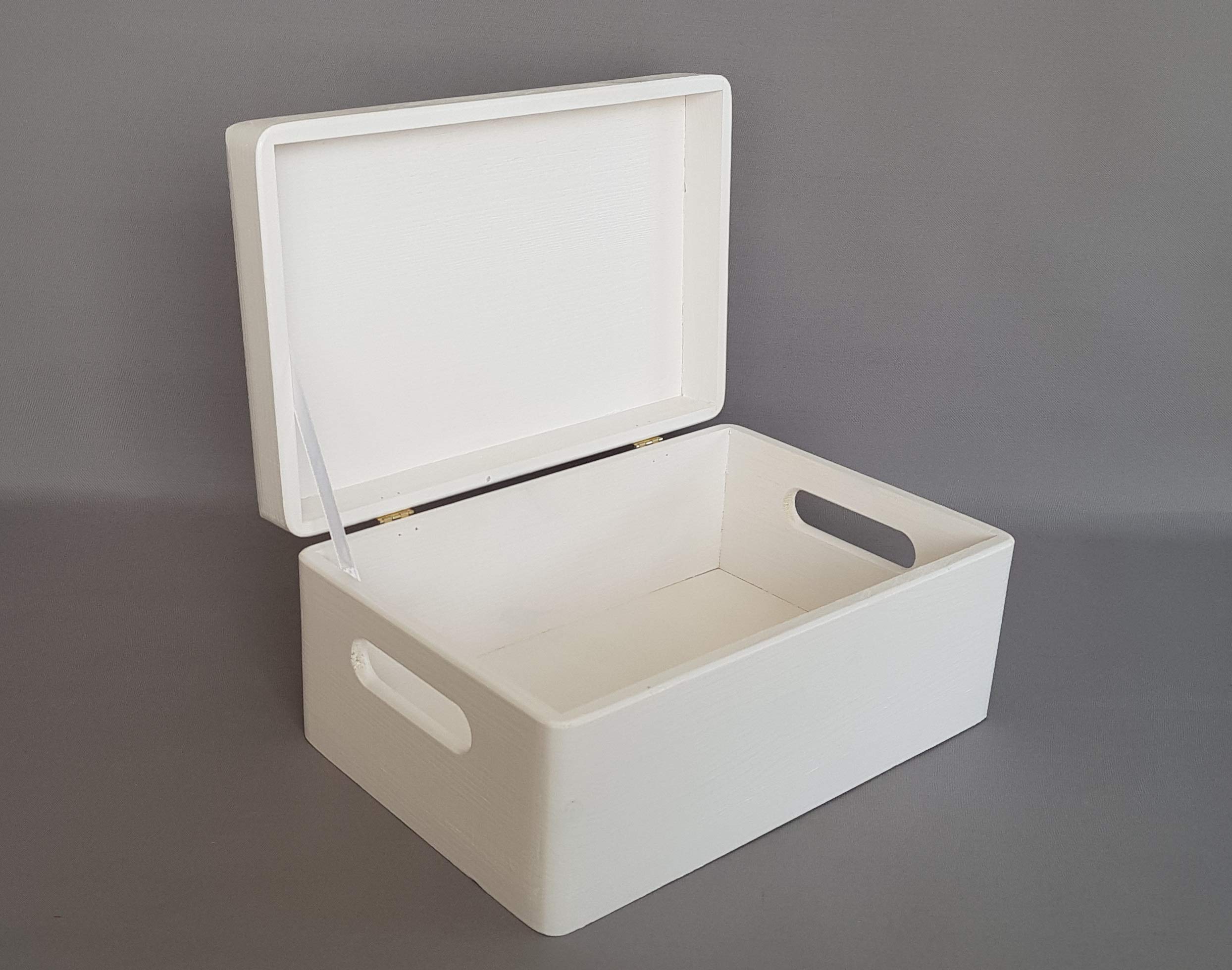 Wooden Box Storage Chest White Craft Handles Hinges Memory Keepsake Boxes DIY Craft Decoupage Souvenirs Lid Wedding Card