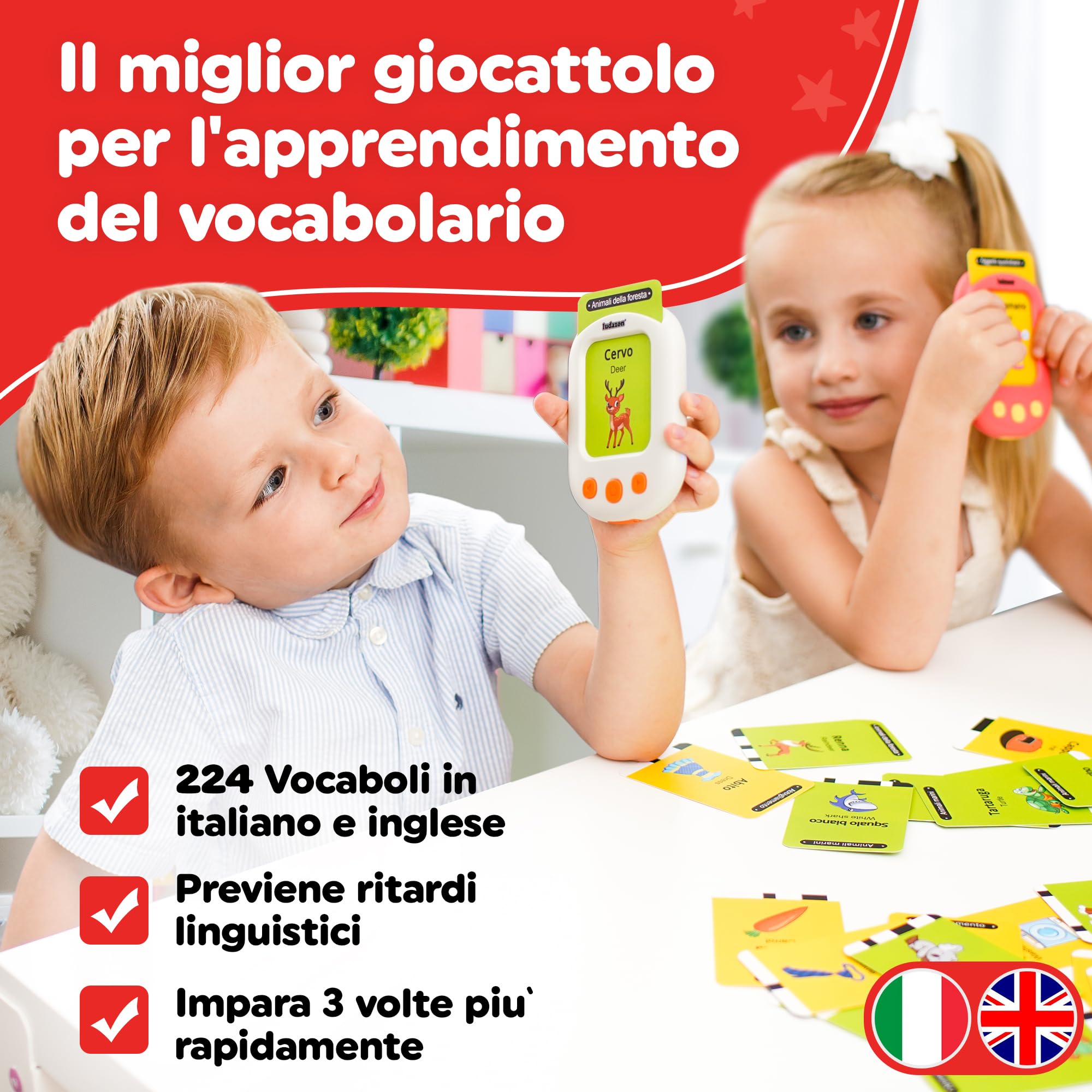 Carte Parlanti Montessori Italiano-Inglese, 224 Vocaboli e 18 Temi Educativi, Il Miglior Giocattolo per Imparare nuove parole in modo Divertente, Idea Regalo 2-6 Anni, Guarda il Video