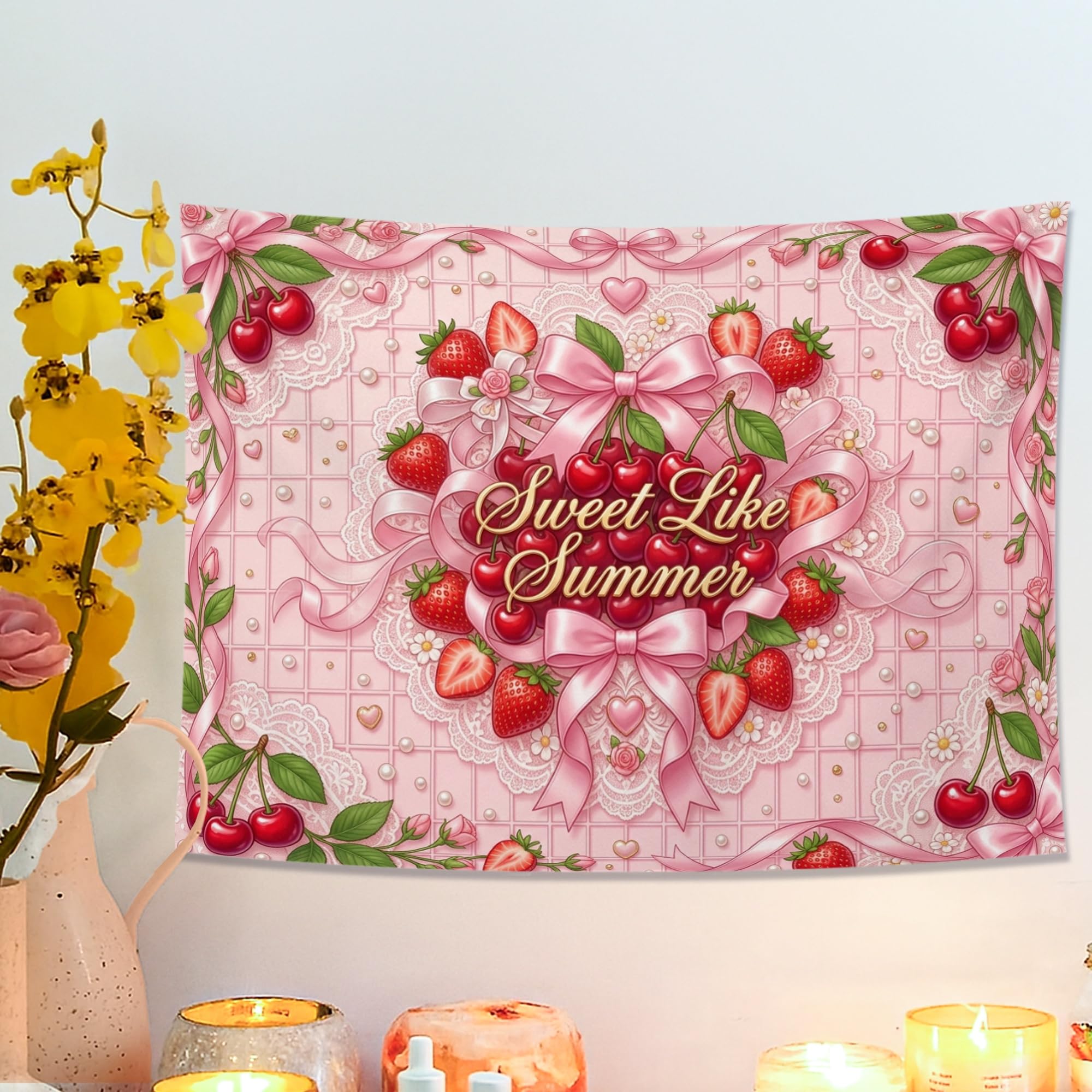 Arazzi Sweet Like Peach Cherries Strawberry Arazzo Da Parete Parete 2XL