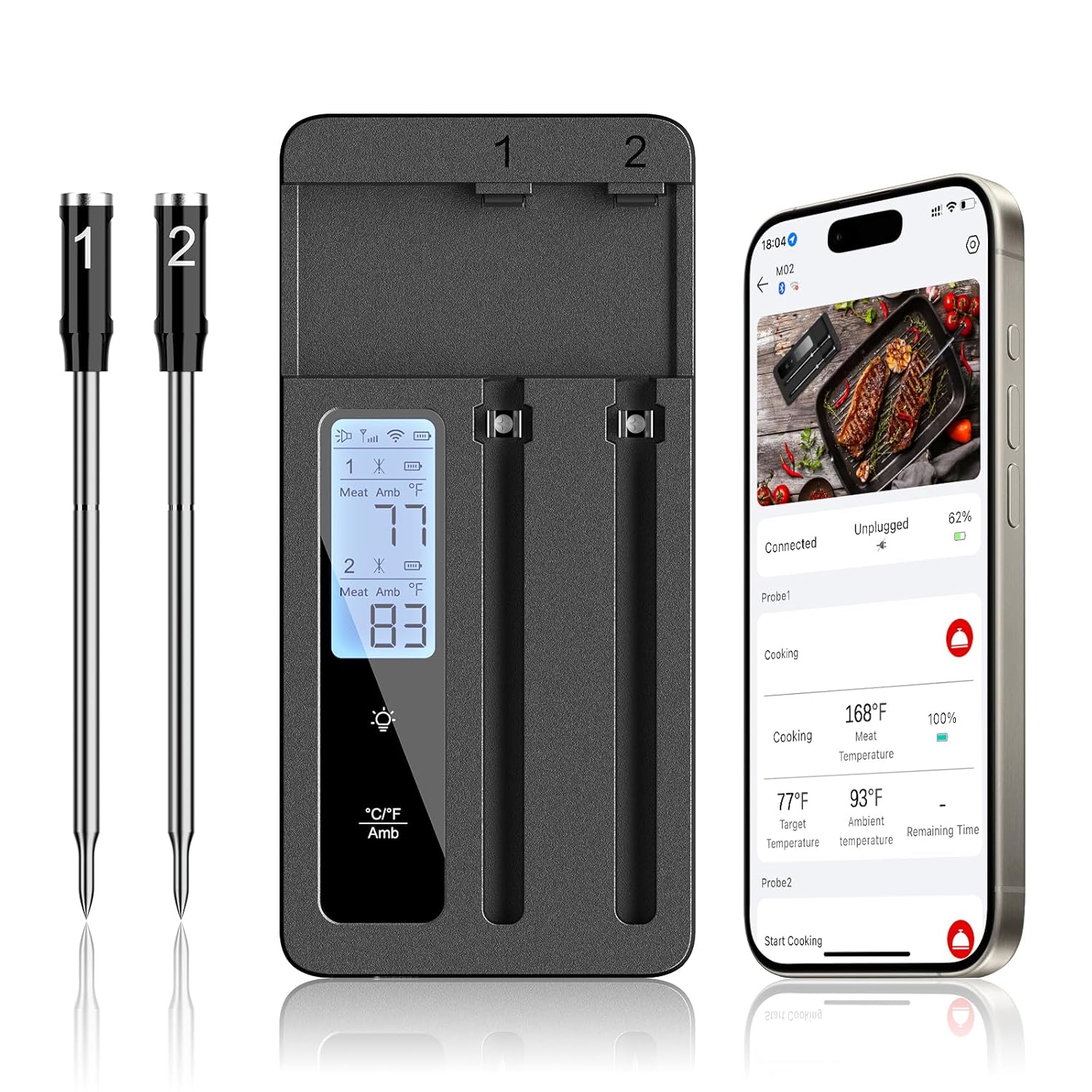 Smart Wireless Meat Thermometer with Dual Probes – Advanced Bluetooth Cooking Thermometer for Perfect Grilling, Smoking, Oven Roasting & Air Frying, Long Range Monitoring & Smart Alerts Smart Wireless Meat Thermometer with Dual Probes – Advanced Bluetooth Cooking Thermometer for Perfect Grilling, Smoking, Oven Roasting & Air Frying, Long Range Monitoring & Smart Alerts