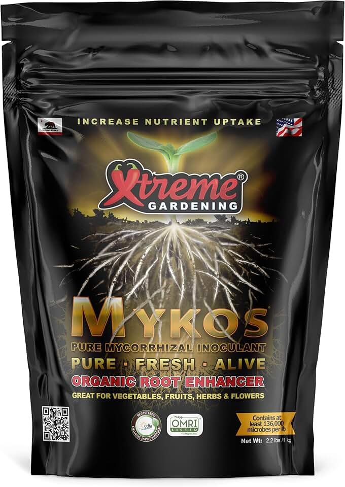 Xtreme Gardening Mykos Mycorrhizae for Plants- Granular Mycorrhizal Fungi Root Inoculant, OMRI Listed Organic Biofertilizer for Stronger Roots &amp; Nutrient Uptake (2.2 lbs)