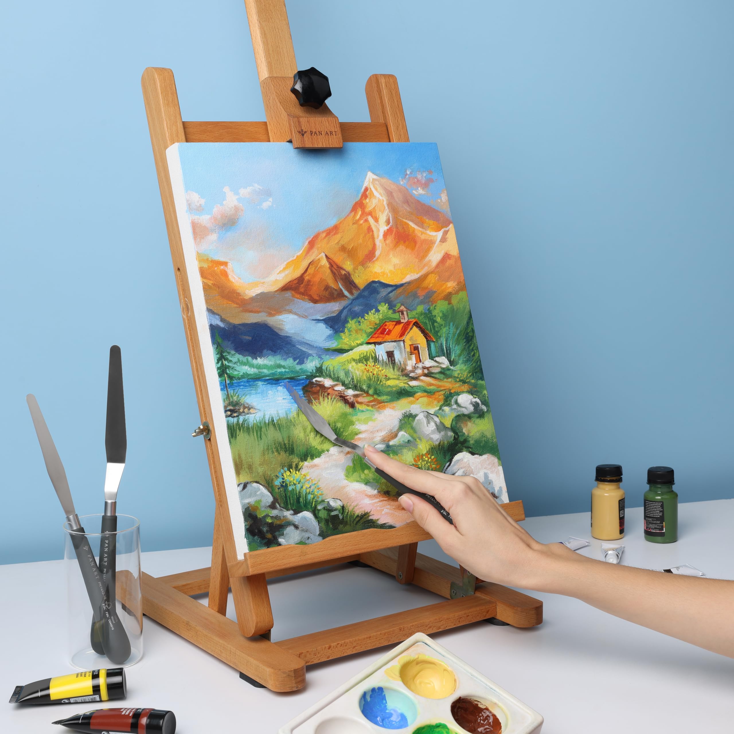 Pan Art Malmesser mit Holzständer – 1 Stück, Braun/Schwarz