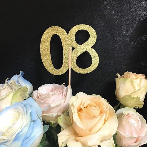 Miniatura 6 de Paquete de 10 palitos de centro de mesa de aniversario con purpurina de doble cara para cumpleaños número 80, decoración de mesa para fiesta de