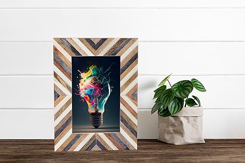 Miniatura 5 de Marco de fotos hecho a mano con diseño de espiga cheurón inspirado en el arte vintage de mesapared (4 x 6 pulgadas, gris, blanco, madera)