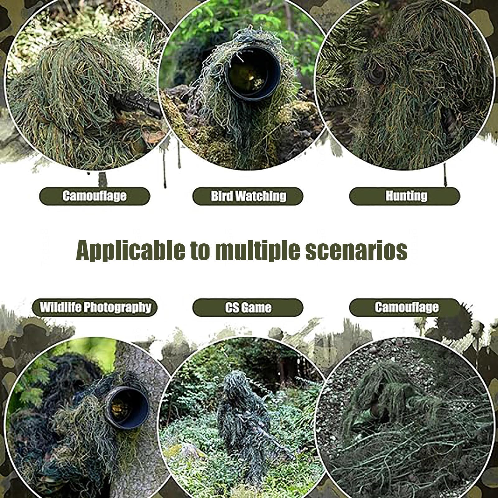 HAZARA 5-Teilige 3D Ghillie Suit Camouflage Jagdbekleidung Ghillie Suit Einschließlich Jacke,Hose,Kapuze,Tragetasche Airsoft Kleidung Set für CS Dschungeljagd Tierfotografie,ForestGreen-Kids