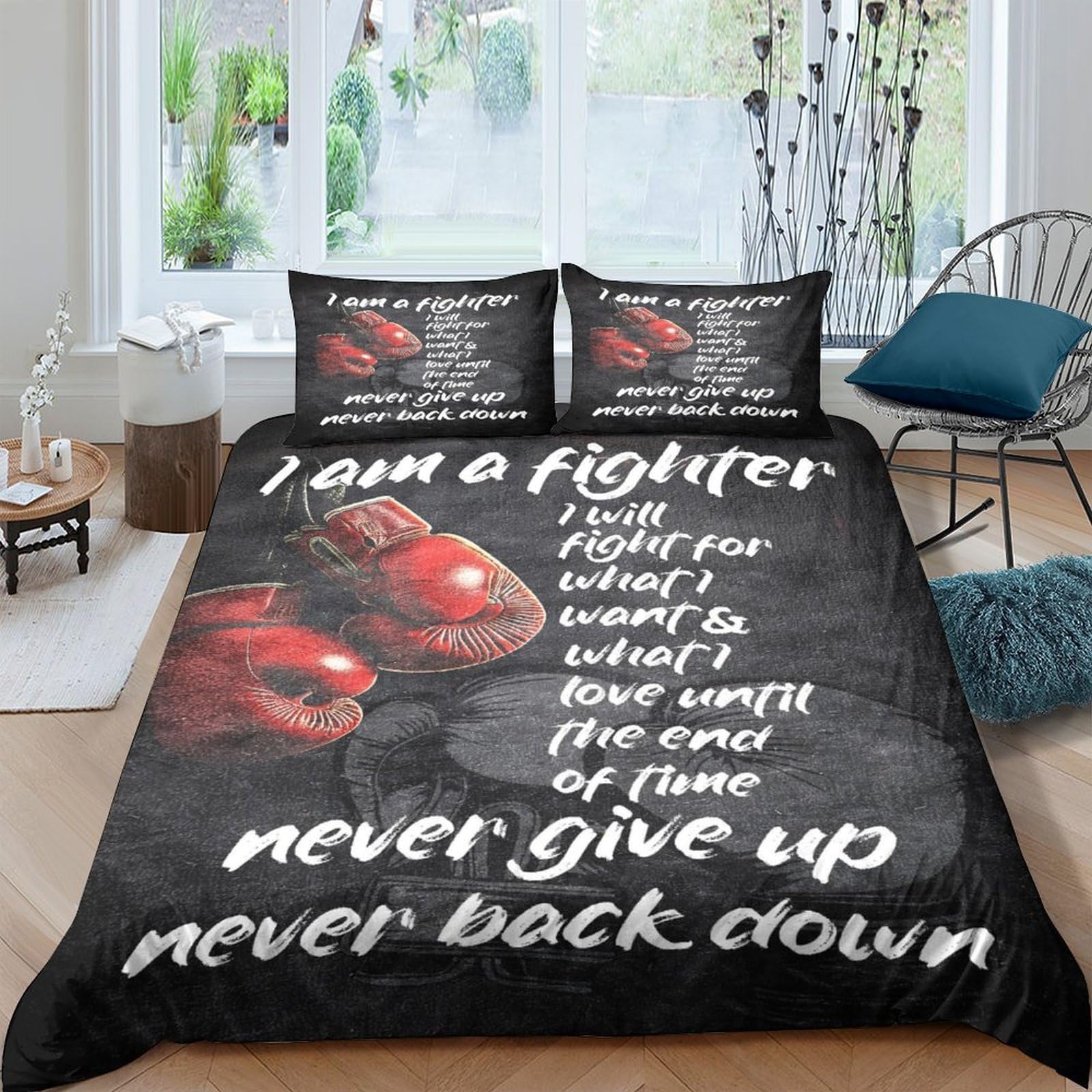 Ctjqhvkz Style-6 3D Printed Boxing Gloves Fitted Sheet Microfiber Black Inspirational Quote Bed Cover Anti-Slip Machine Washable For Bedroom Guestroom Decor Single（135X200cm）
