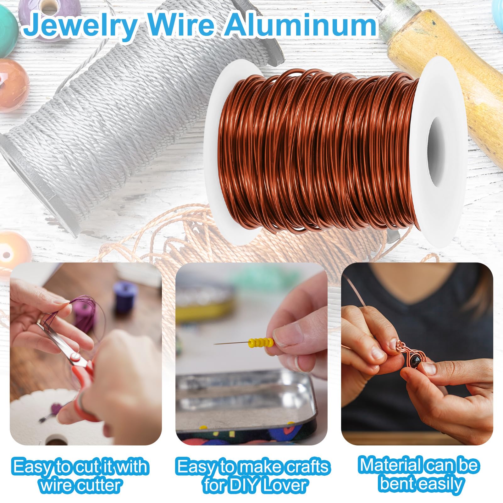 PATIKIL 15 Gauge 1.5mm Aluminum Craft Wire, 98.4Ft Metal Wire Armature Bendable Wire for Jewelry Making Metal Wrap DIY Bronze - Image 3