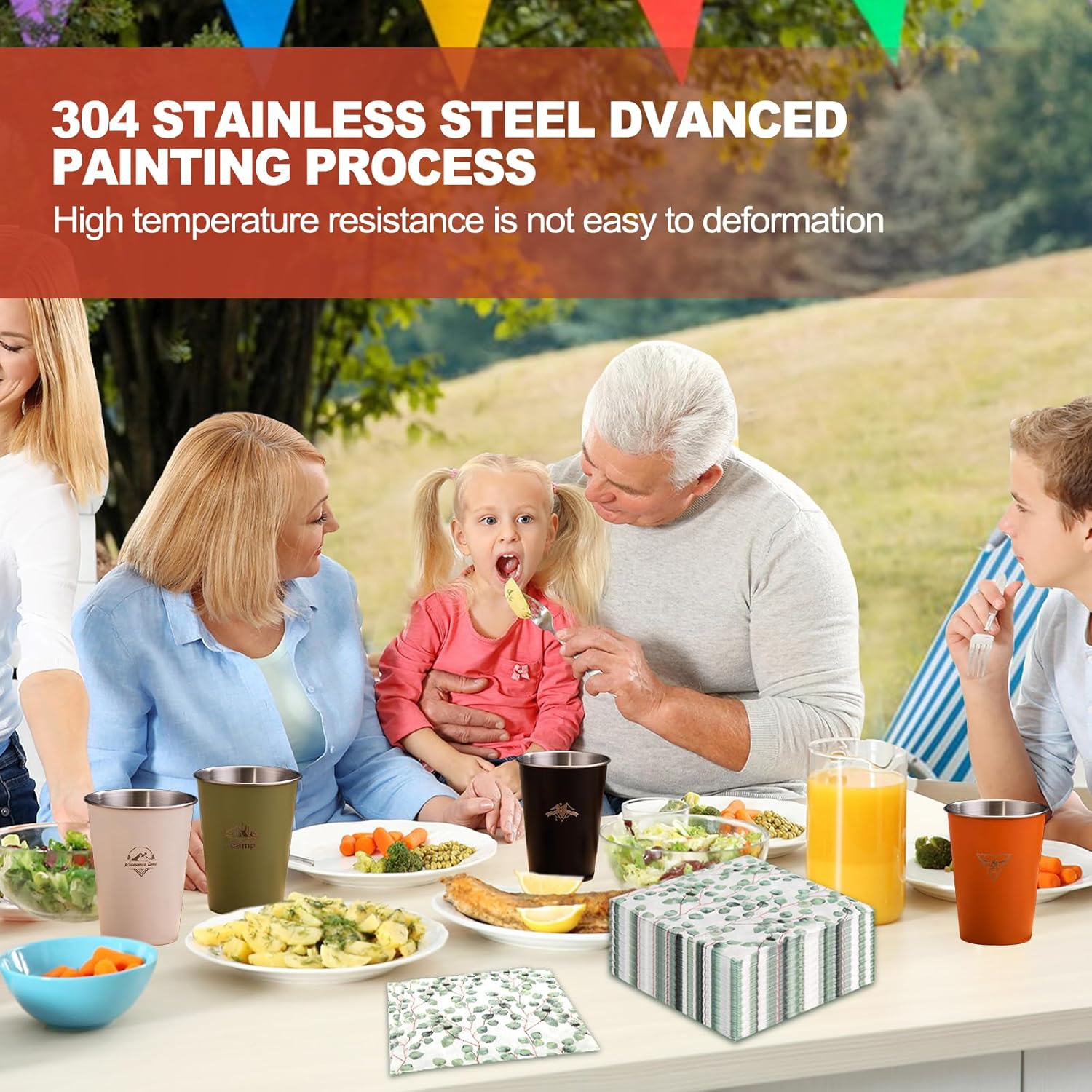 4pcs 12oz Camping Cup Set Stainless Steel Outdoor Water Cup, Suitable For Picnicking, Hiking, Fishing, Surfing, Durable And Lightweight Camping Picnic Cup - Image 5