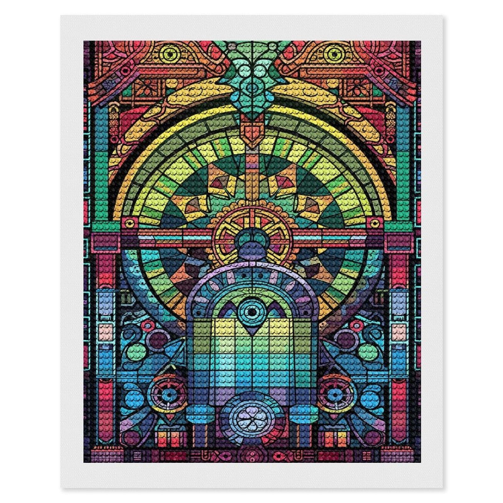 Junmoney Abstract Stained Glass Window Diamond Painting Canvas Kit 16"x20", Adhesive Canvas, Living Room Decor, Farmhouse Decor, Winter Craft