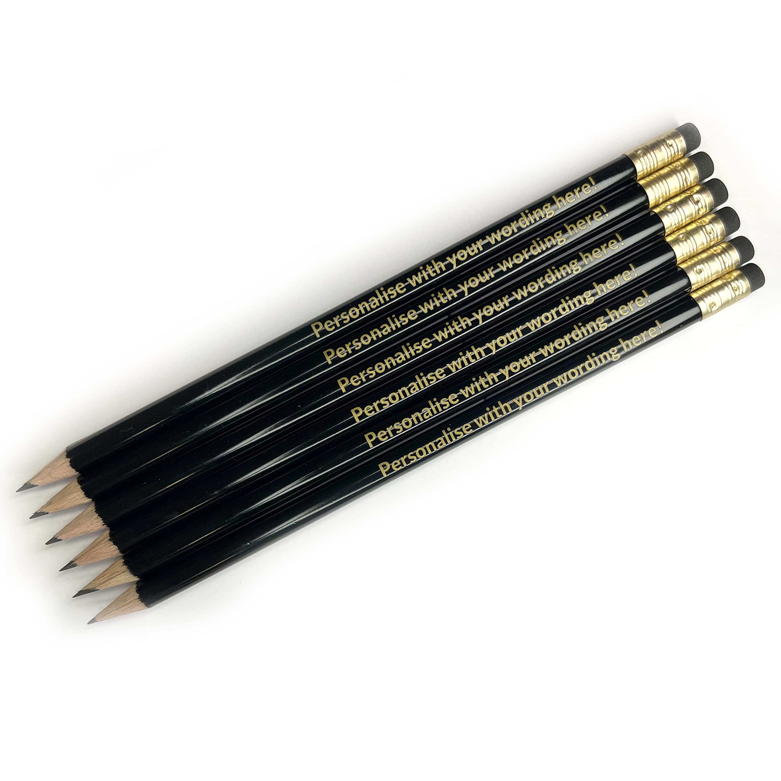 6 Personalised Upload Your Own Wording HB Graphite Childrens Pupils Colleagues Name Phrase Gift Pencils Primary Teaching Services (Black) — image 1