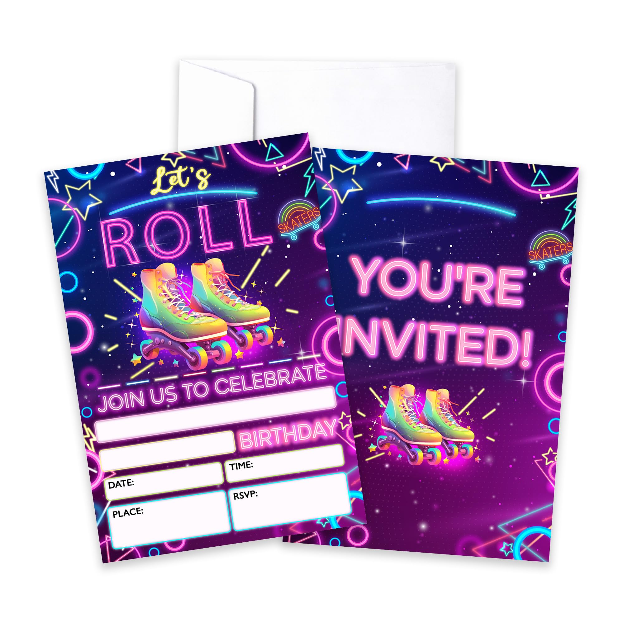 CLIRBE Let's Roll Birthday Party Invitations, Glow Purple Birthday Invitations For Brother Bro Teen Boys Girls, 20 Invites Cards With 20 Envelopes, Party Supplies Favors -H06