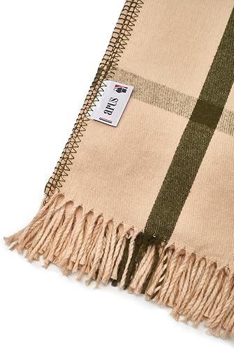 Miniatura 3 de Arus Acrylic Highlands Collection - Manta de tamaño Queen con diseño de tartán, color verde crema, 60 x 80 pulgadas