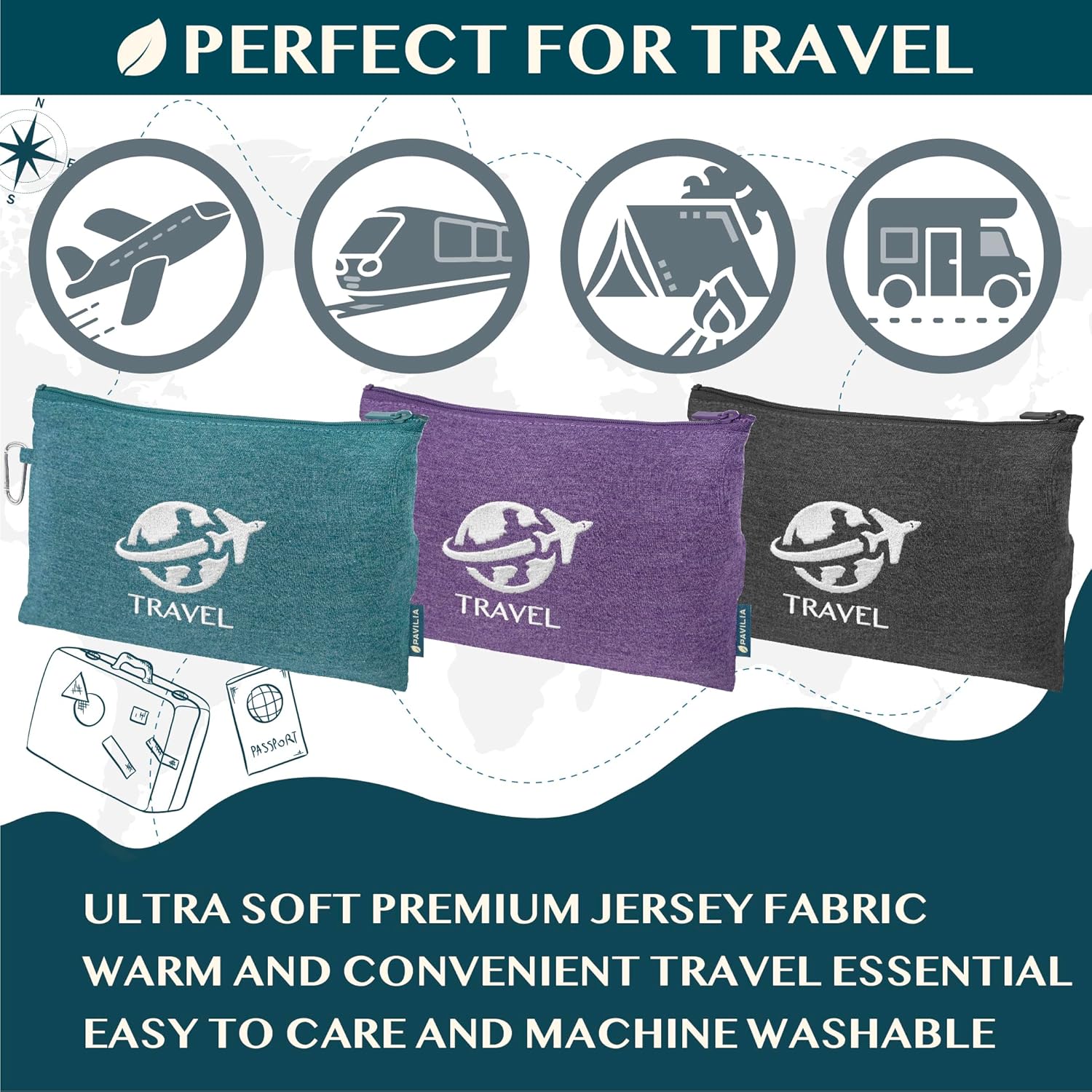 PAVILIA travel blanket purple 65 x 40 inch packed into bag