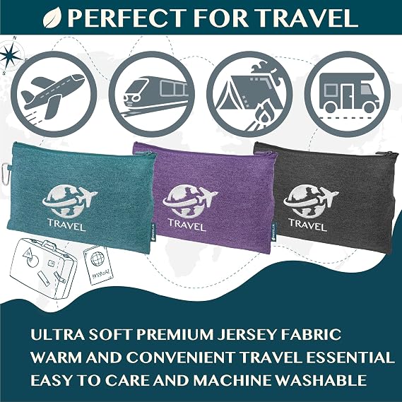 PAVILIA Travel Blanket Airplane Compact Pillow with Bag for Flights, Black