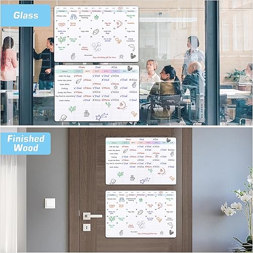 Miniatura 4 de POPRUN Calendario mensual de pizarra blanca de borrado en seco y tabla de tareas semanales familiares, juego de tablas autoadhesivas para nevera de