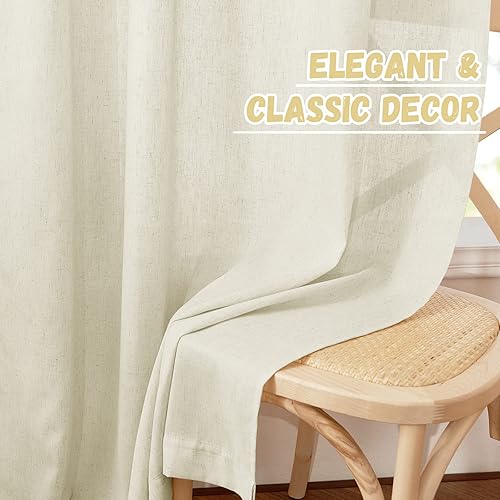 Miniatura 5 de StangH Cortinas de lino marfil de 90 pulgadas, pestaña trasera, aspecto brillante y aireado para puerta corredera, porche, paneles clásicos de