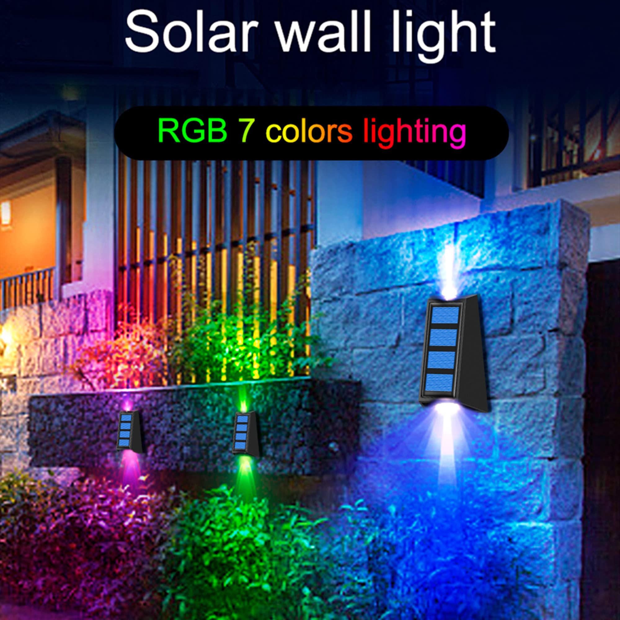 GWMWON Luces solares de jardín de decoración, iluminación cambiante de Color RGB 7, lámpara de Pared Impermeable IP65, iluminación Solar escaleras de Valla de Pasarela,6 Pack