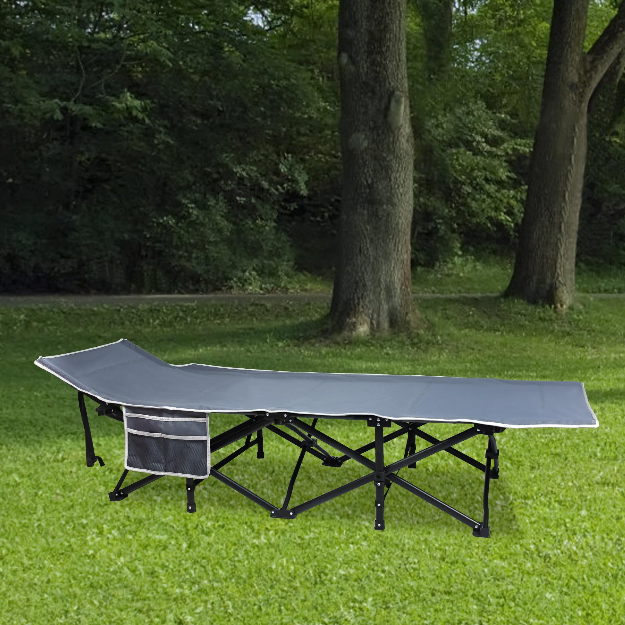 UISEBRT Letto da campeggio pieghevole, pieghevole, portatile, con borsa per il trasporto e tasca laterale, stabile, in tessuto Oxford, portata fino a 250 kg, ideale per interni ed esterni, campeggio